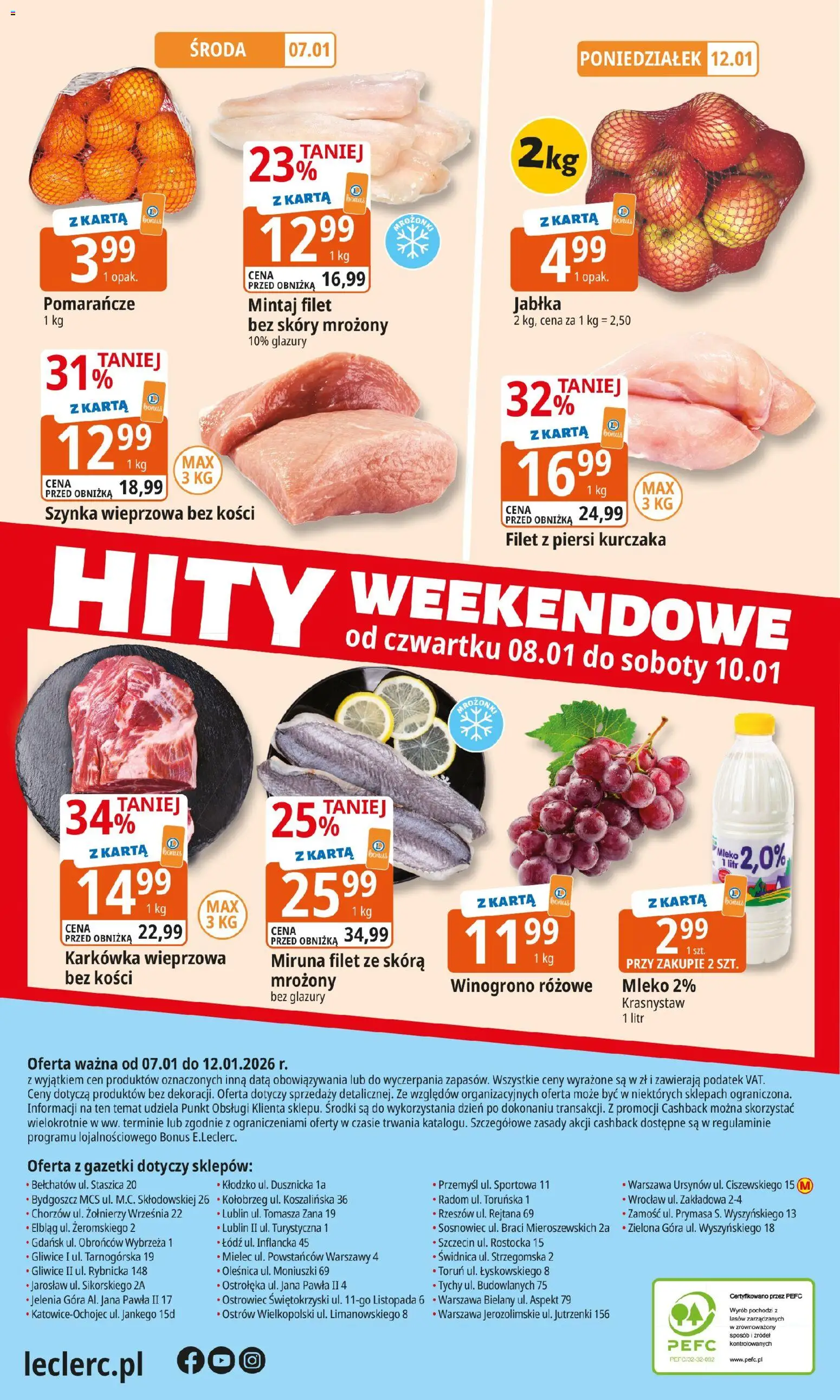 E.Leclerc Gazetka od 07.01.2026 | Strona: 24 | Produkty: Karta, Karkówka, Miruna, Mleko