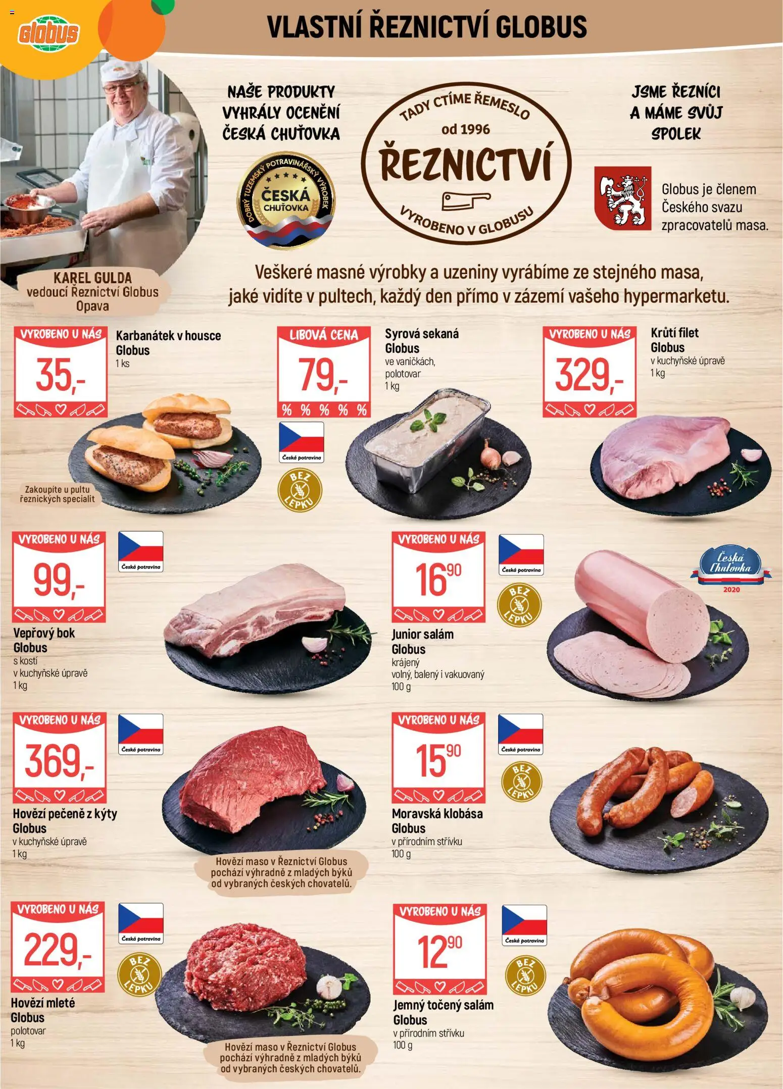 Globus leták - Opava od 15.04.2026 | Strana: 5 | Produkty: Hovězí maso, Sekaná, Klobása, Uzeniny