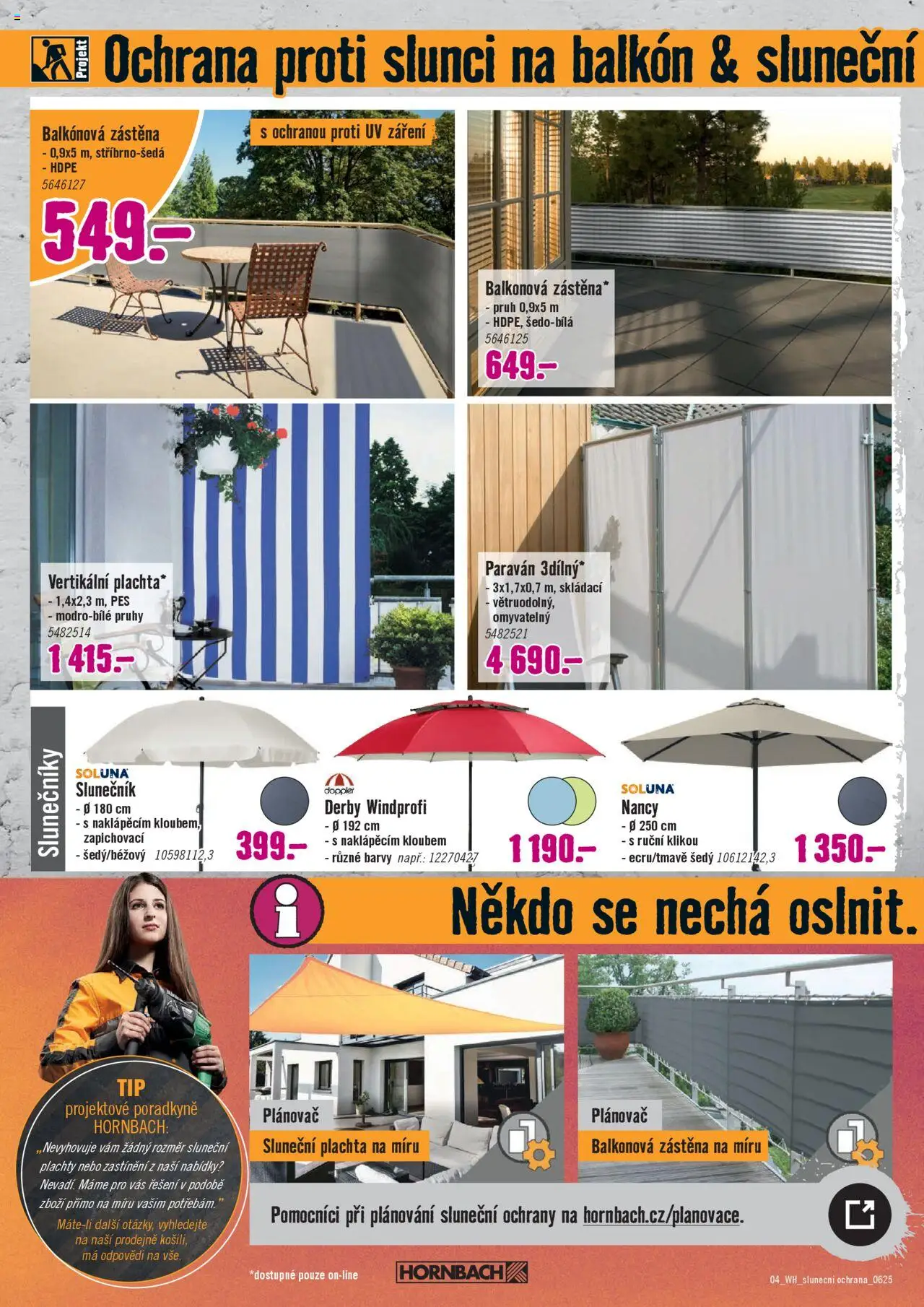 HORNBACH leták - Sluneční ochrana od 18.06.2025 | Strana: 4 | Produkty: Plachty, Balkonová zástěna, Sluneční plachta, Slunečník