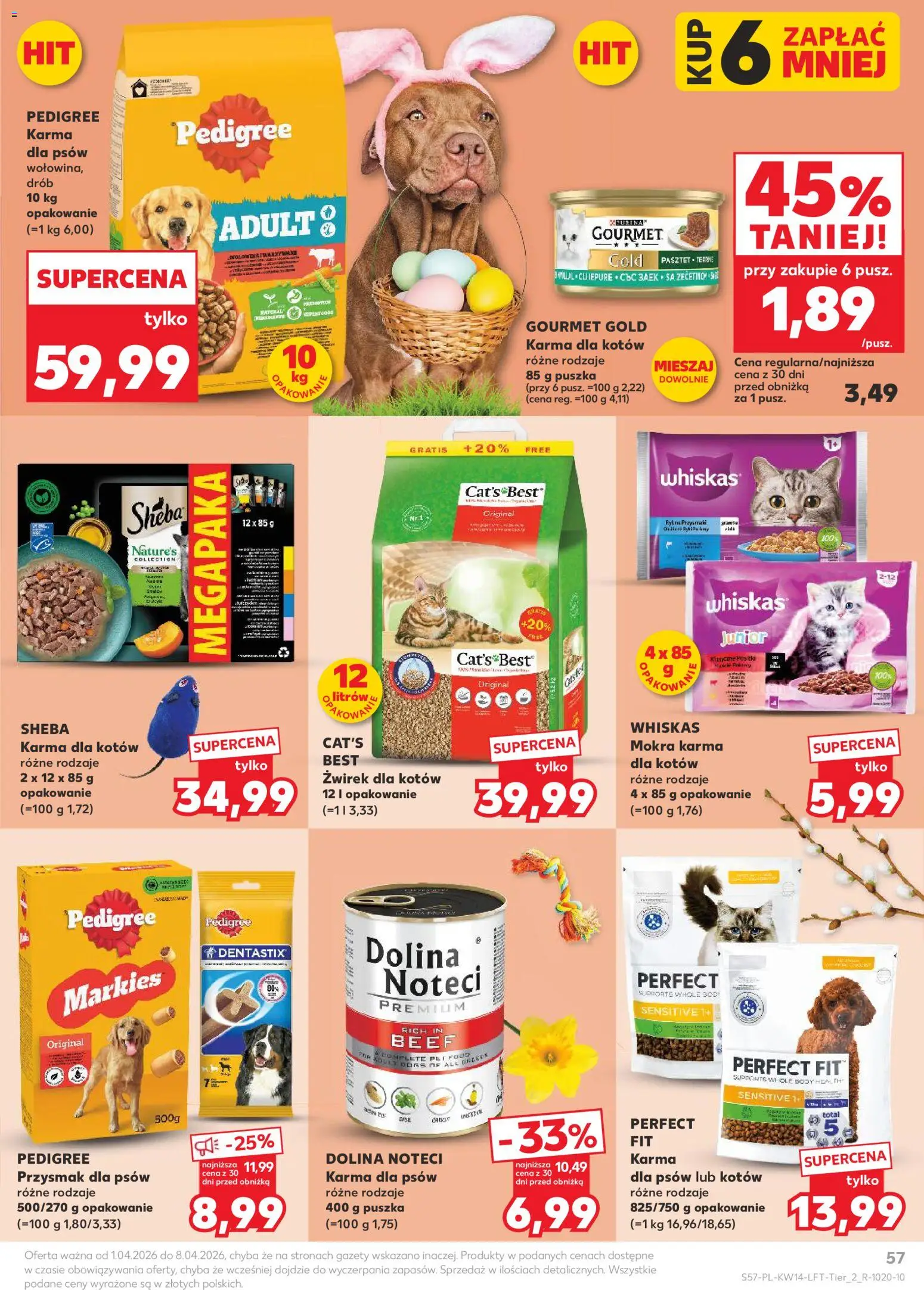 Kaufland gazetka od 01.04.2026 | Strona: 57 | Produkty: Pedigree, Karma dla kotów, Body, Karma dla psów