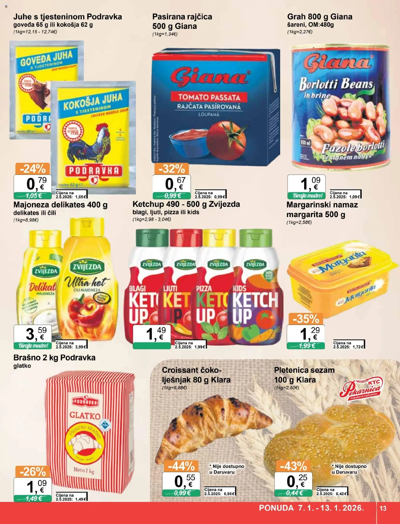 KTC katalog | vrijedi od 07.01.2026 | Stranica: 13 | Proizvodi: Pizza, Podravka, Juha, Noodle