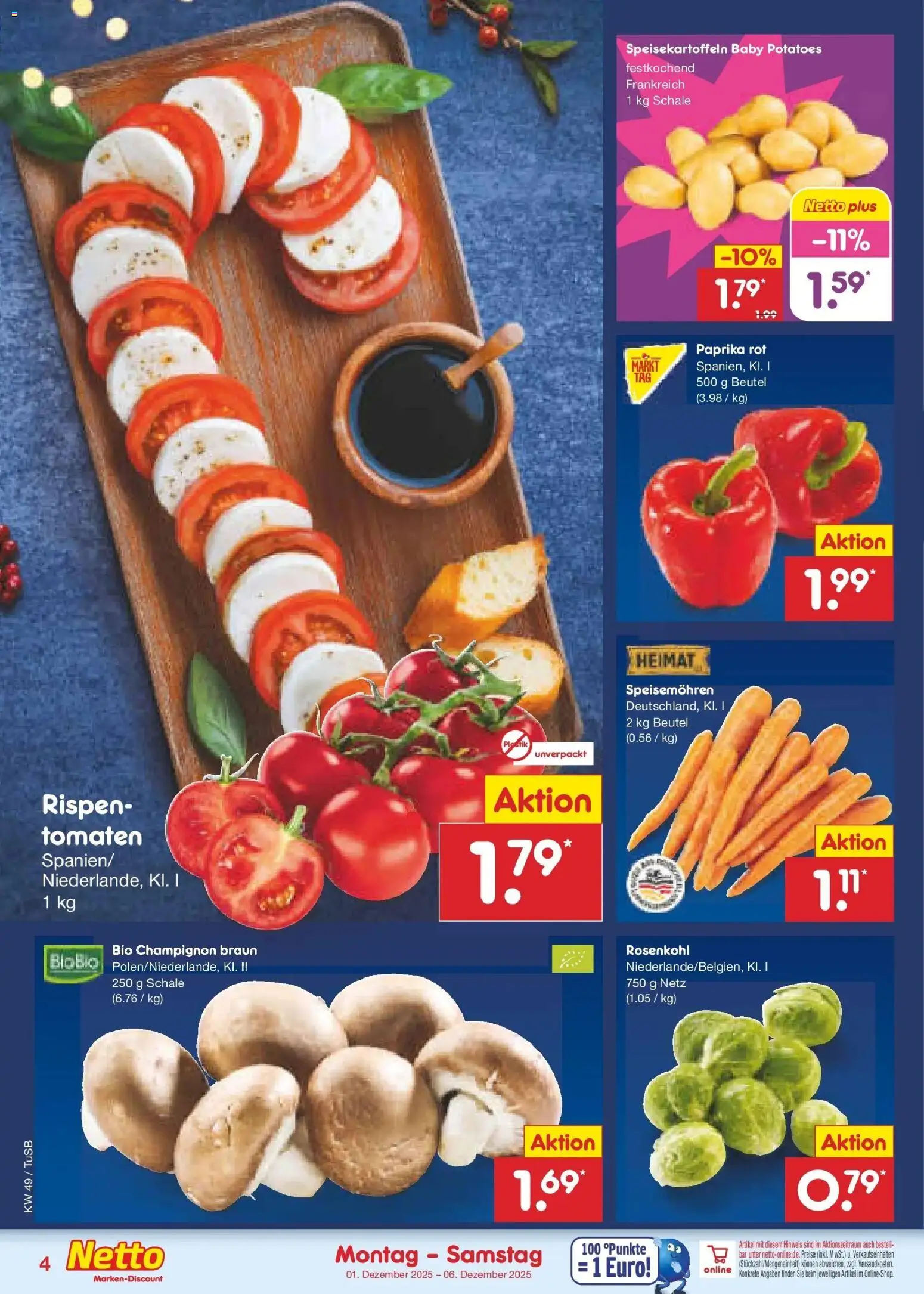 Netto Marken-Discount prospekt Calw-Stammheim	 – gültig ab 01.12.2025 | Seite: 4 | Produkte: Paprika rot, Tomaten, Paprika