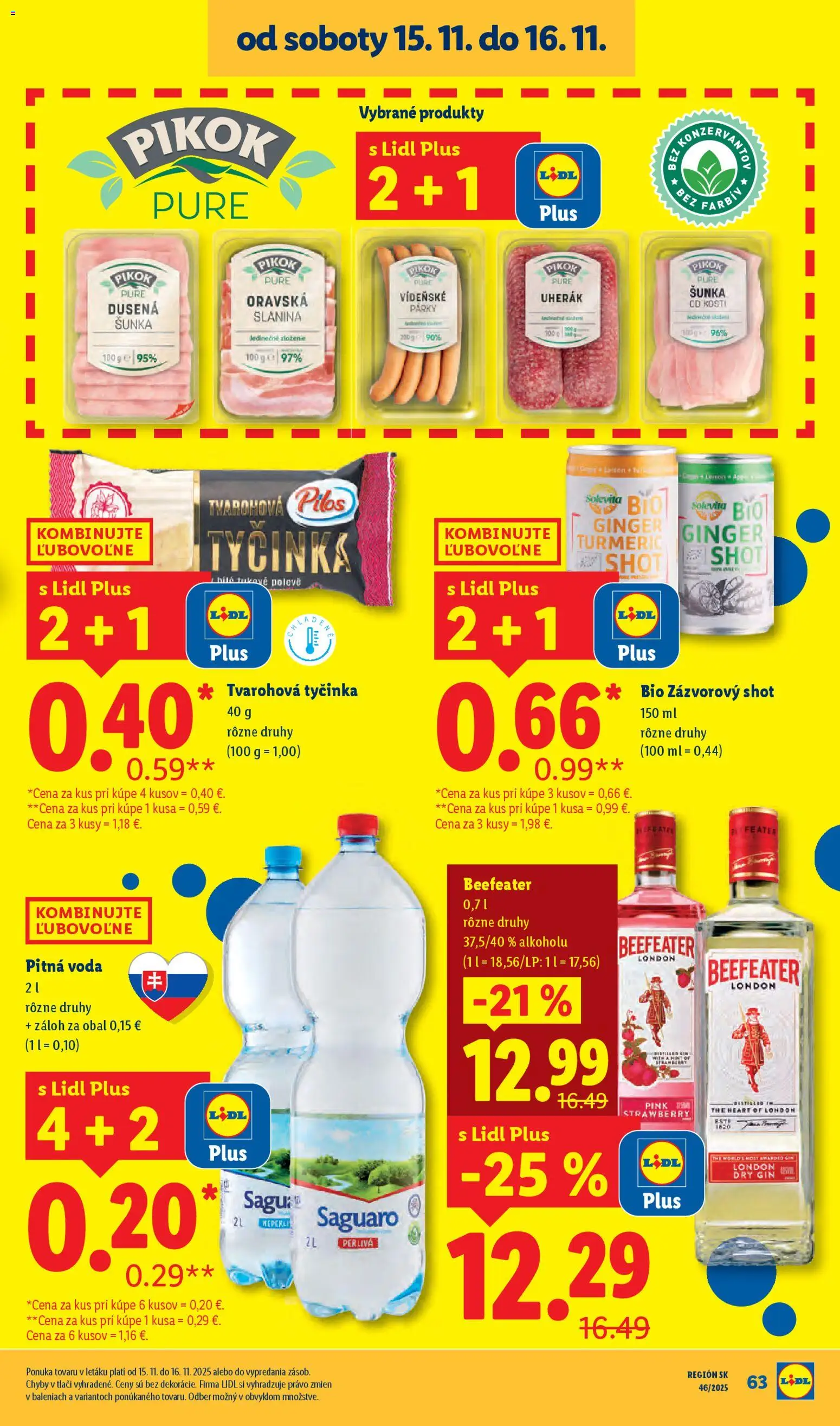 Nové Lidl akcie – leták je platný od 13.11.2025 | Strana: 52 | Produkty: Šunka, Slanina, Gin, Voda