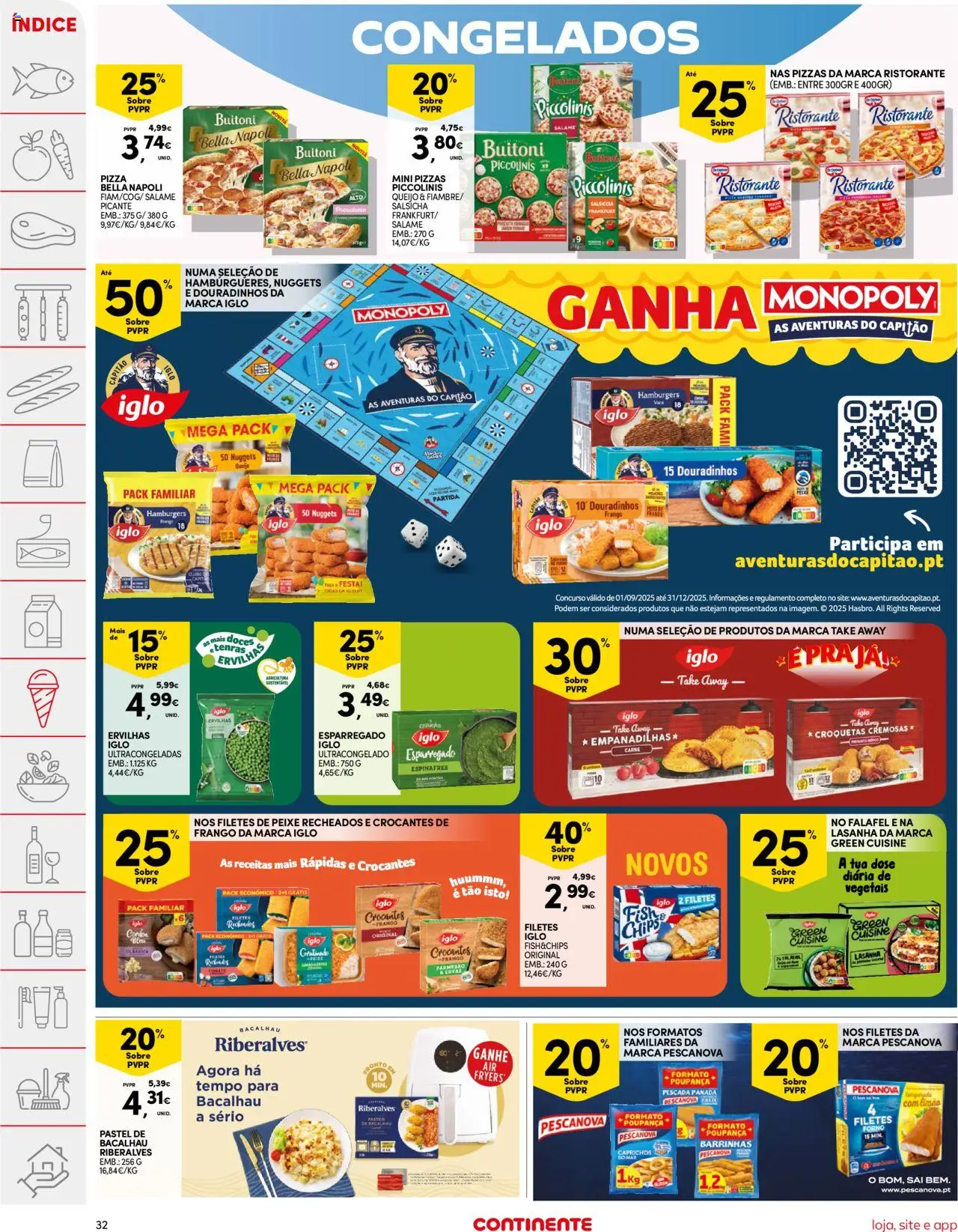 Continente folheto │ válido de 09.09.2025 | Página: 32 | Produtos: Salame, Pizza, Peixe, Doces