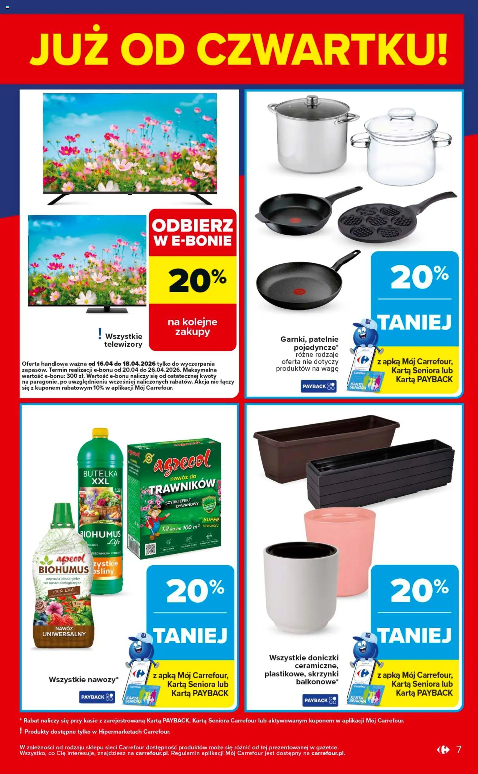 Carrefour gazetka - Weekend okazji od 16.04.2026 | Strona: 7 | Produkty: Karta, Patelnie, Doniczki