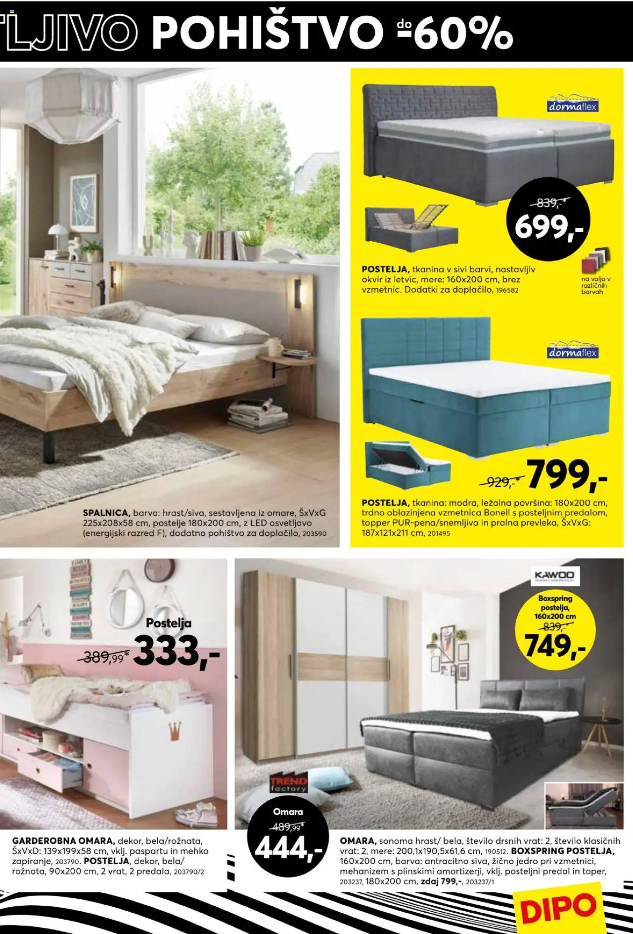 Novi Dipo katalog ponudbe – veljaven od 17.09.2025 | Stran: 9 | Izdelki: Okvir, Postelja, Vzmetnica, Barva