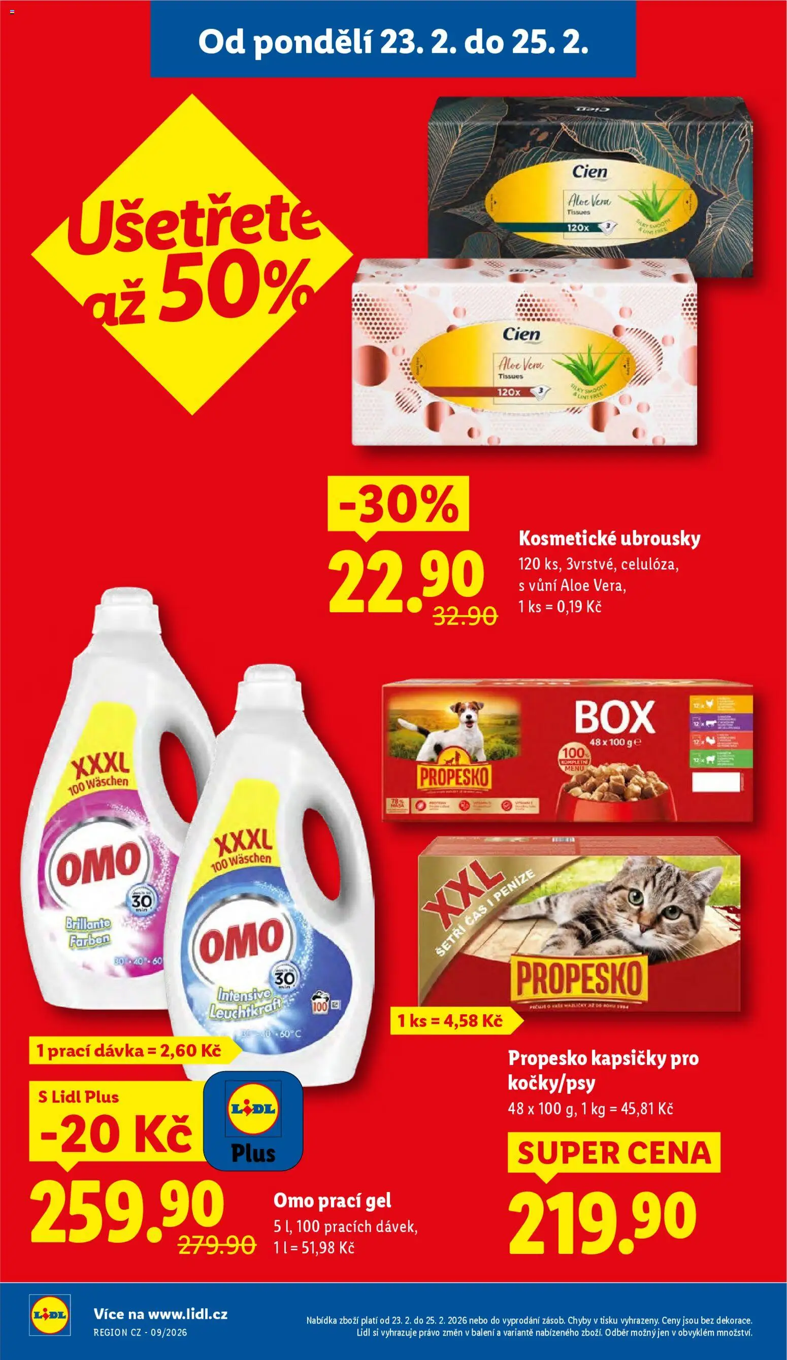Lidl leták od 23.02.2026 | Strana: 2 | Produkty: Prací gel, Propesko, Ubrousky, Aloe vera