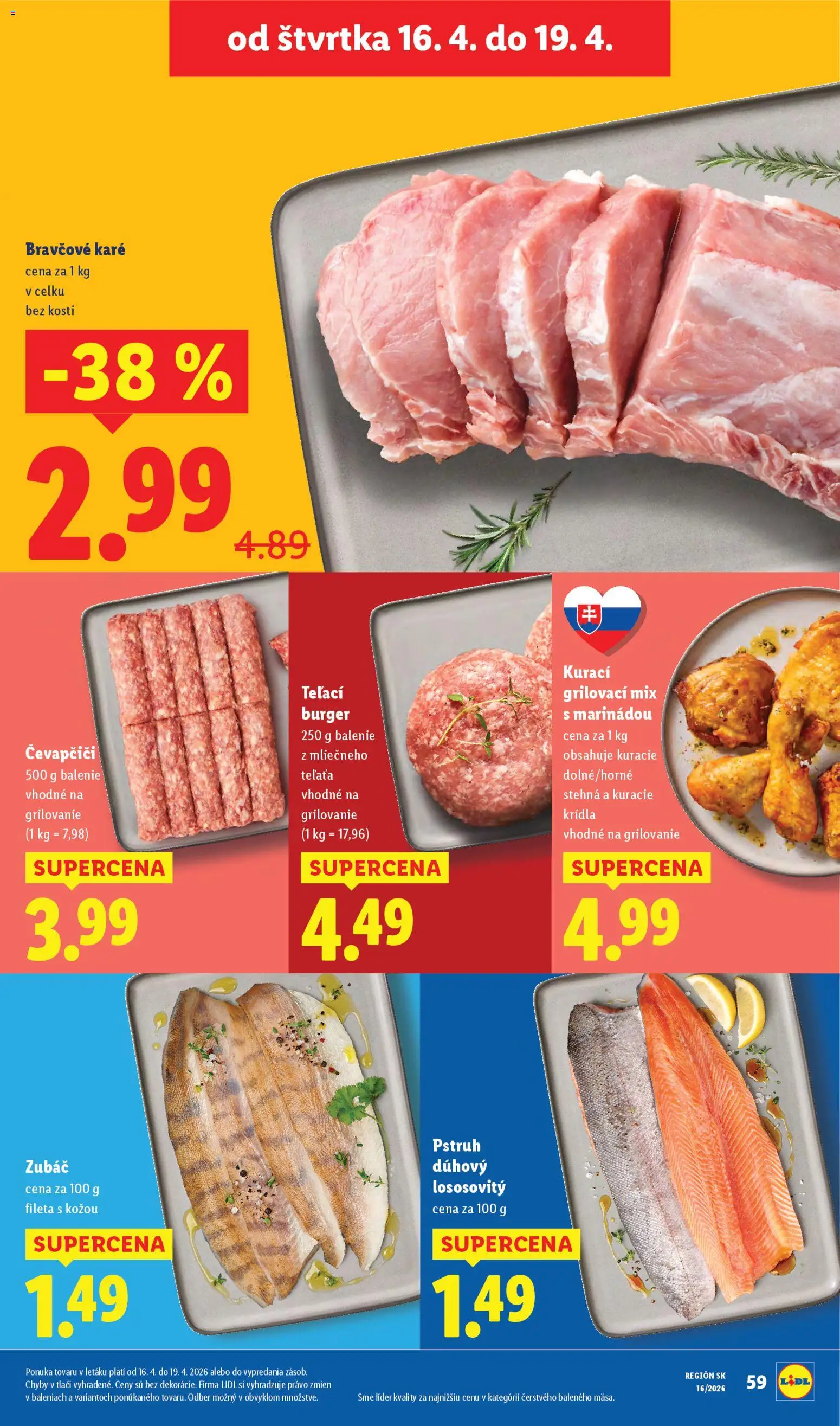 Nové Lidl akcie – leták je platný od 13.04.2026 | Strana: 57 | Produkty: Pstruh, Kuracie krídla, Bravčové karé