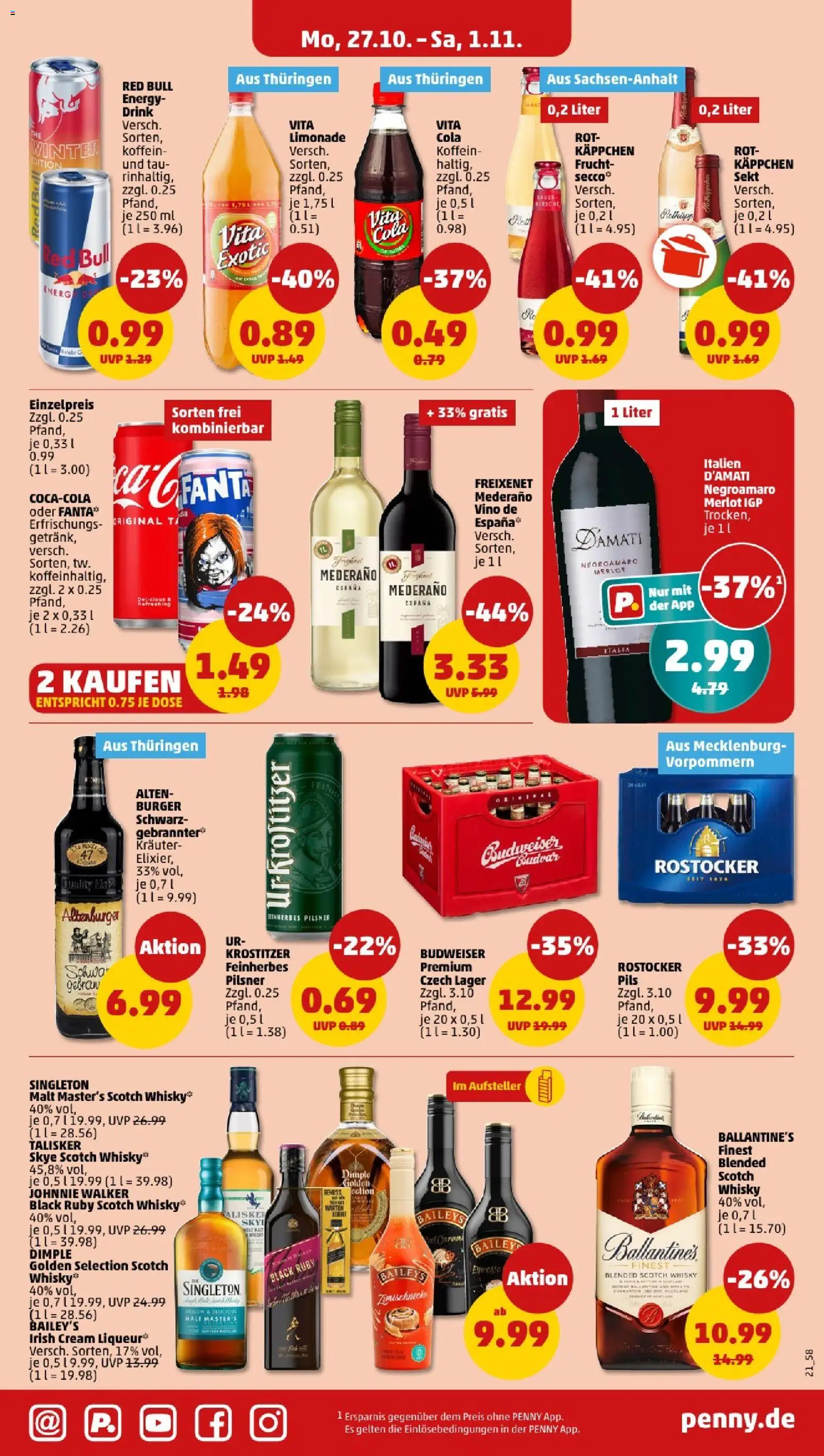 Penny - Mecklenburg-Vorpommern – gültig ab 27.10.2025 | Seite: 23 | Produkte: Energy, Merlot, Baileys, Johnnie walker