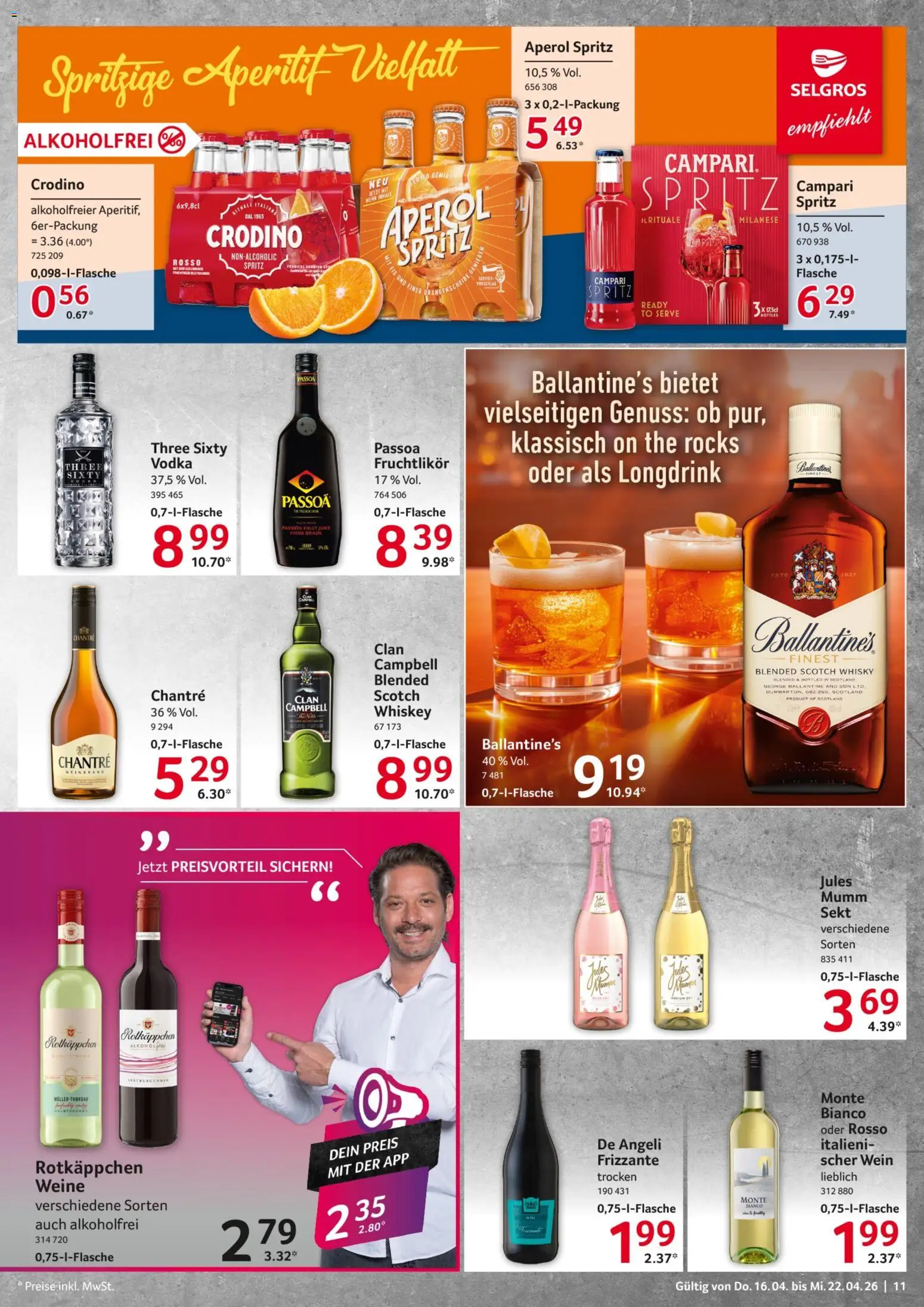 Selgros Prospekt 	 – gültig ab 16.04.2026 | Seite: 11 | Produkte: Campari, Rotkäppchen, Aperol, Vodka