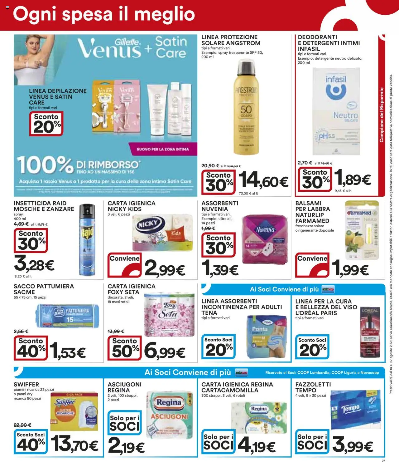 Volantino Ipercoop del 14.08.2025 | Pagina: 27 | Prodotti: Detergente, Fazzoletti, Data, Insetticida
