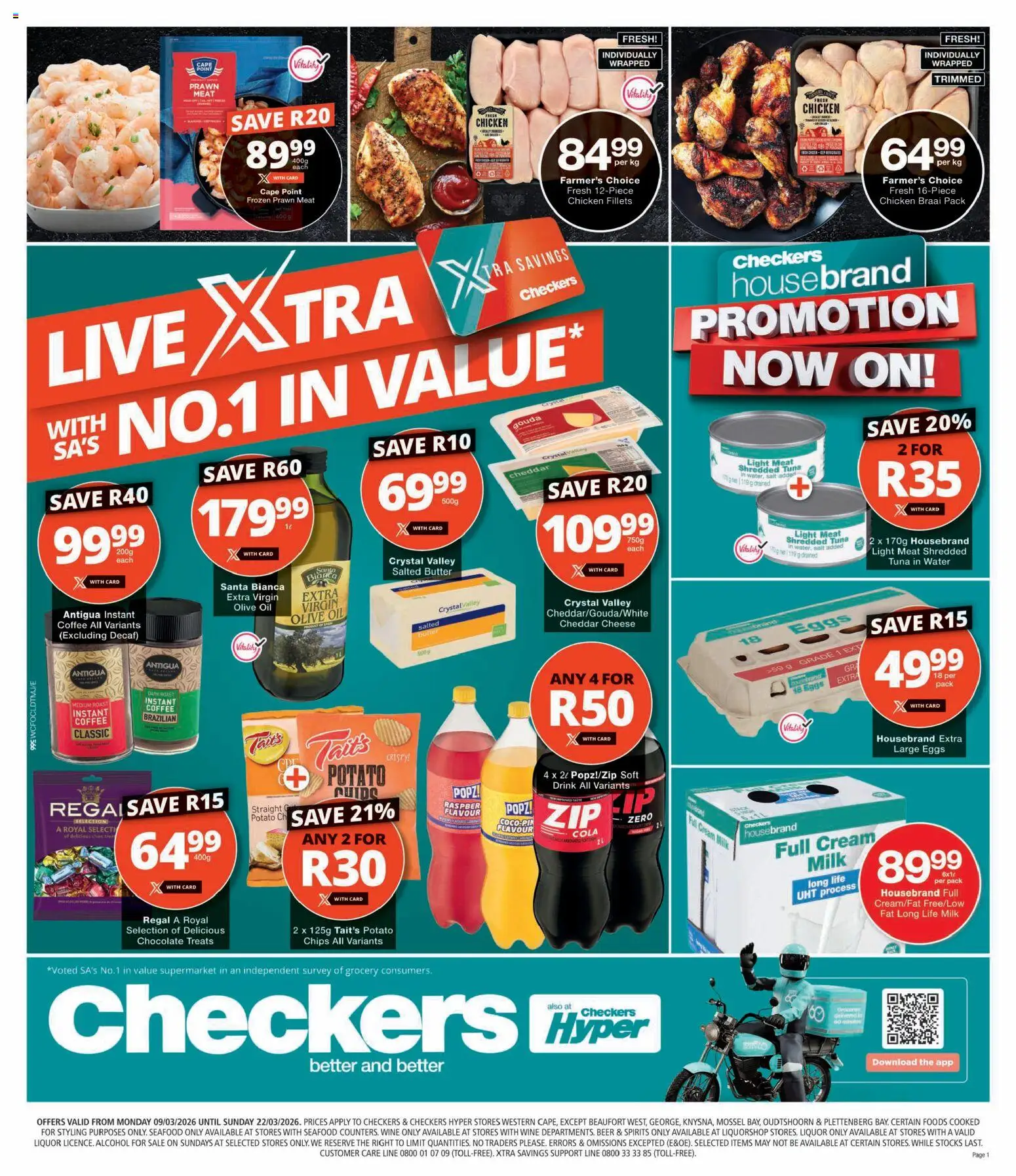 New Checkers catalogue – valid from 09.03.2026 | Page: 1 | Products: Milk, Eggs, Light, Seafood