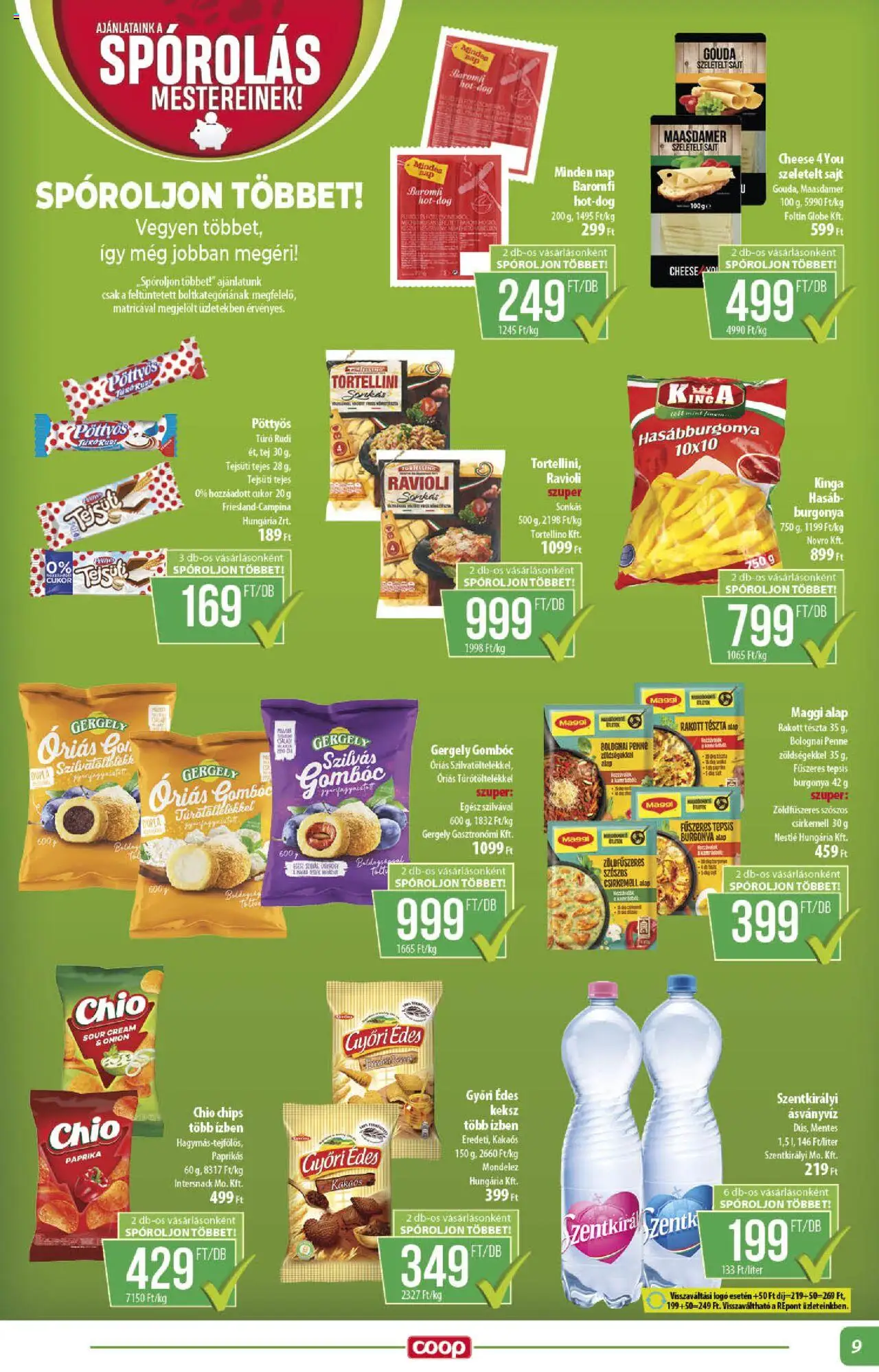 COOP akciós ujság - amely érvényes a következő dátumtól: 18.09.2025 | Oldal: 9 | Termékek: Burgonya, Hasábburgonya, Túró, Keksz