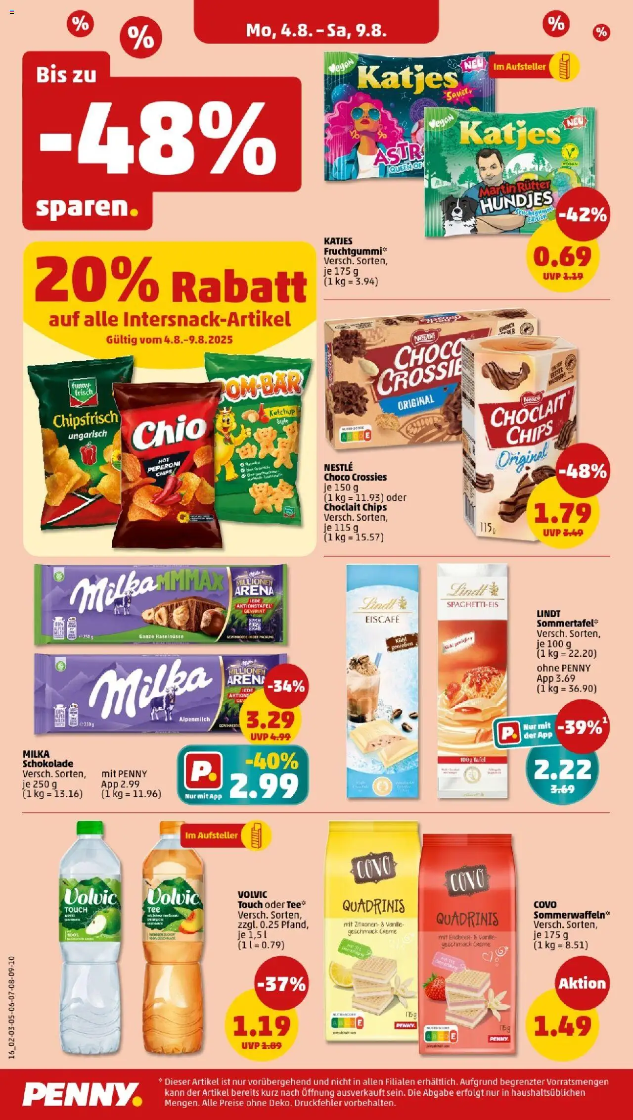 Penny - Nordrhein-Westfalen - gültig ab dem 04.08.2025 | Seite: 16 | Produkte: Milka schokolade, Creme, Lindt, Chips