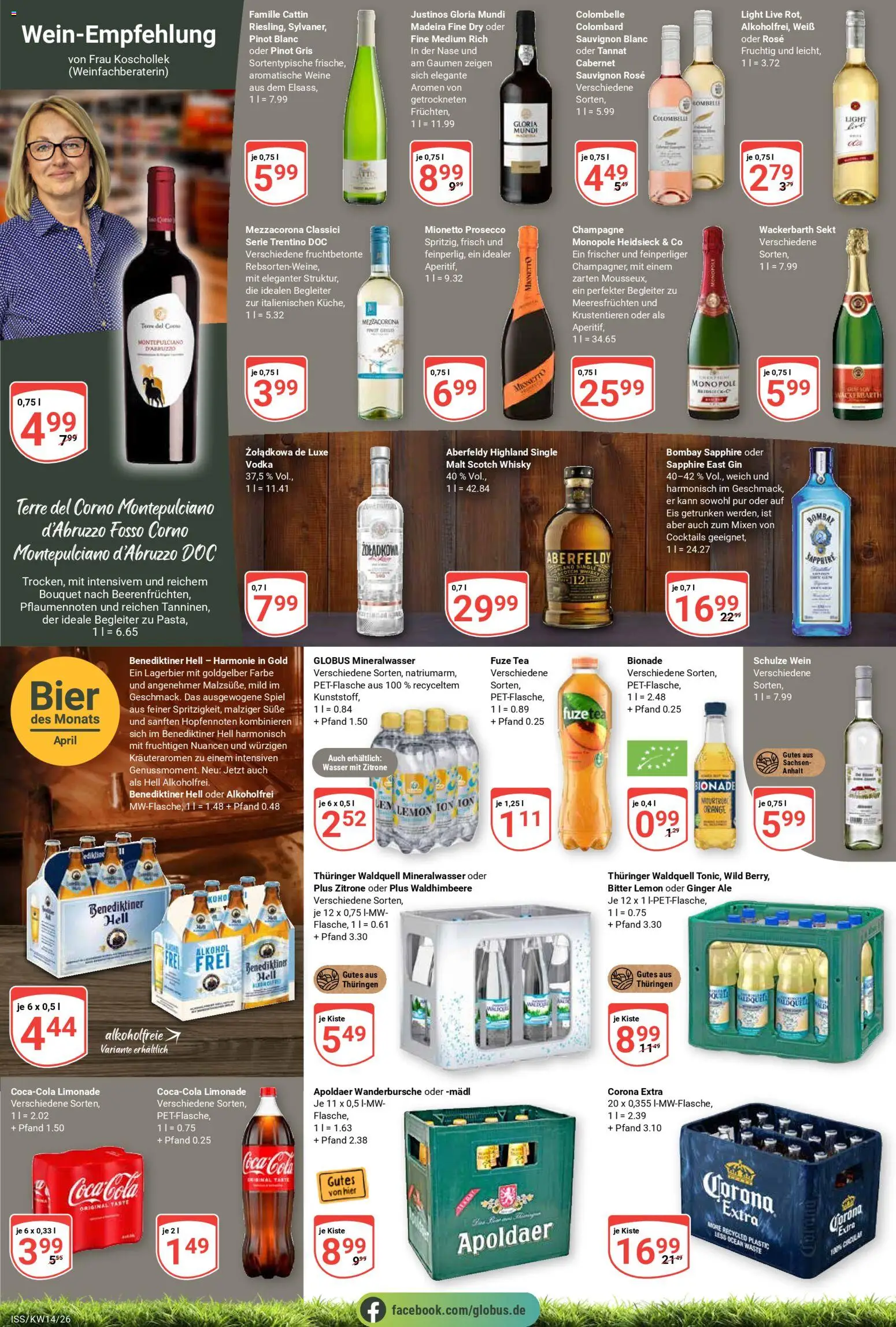 Globus Prospekt 	 – gültig ab 30.03.2026 | Seite: 19 | Produkte: Fuze tea, Cola, Bier, Wein