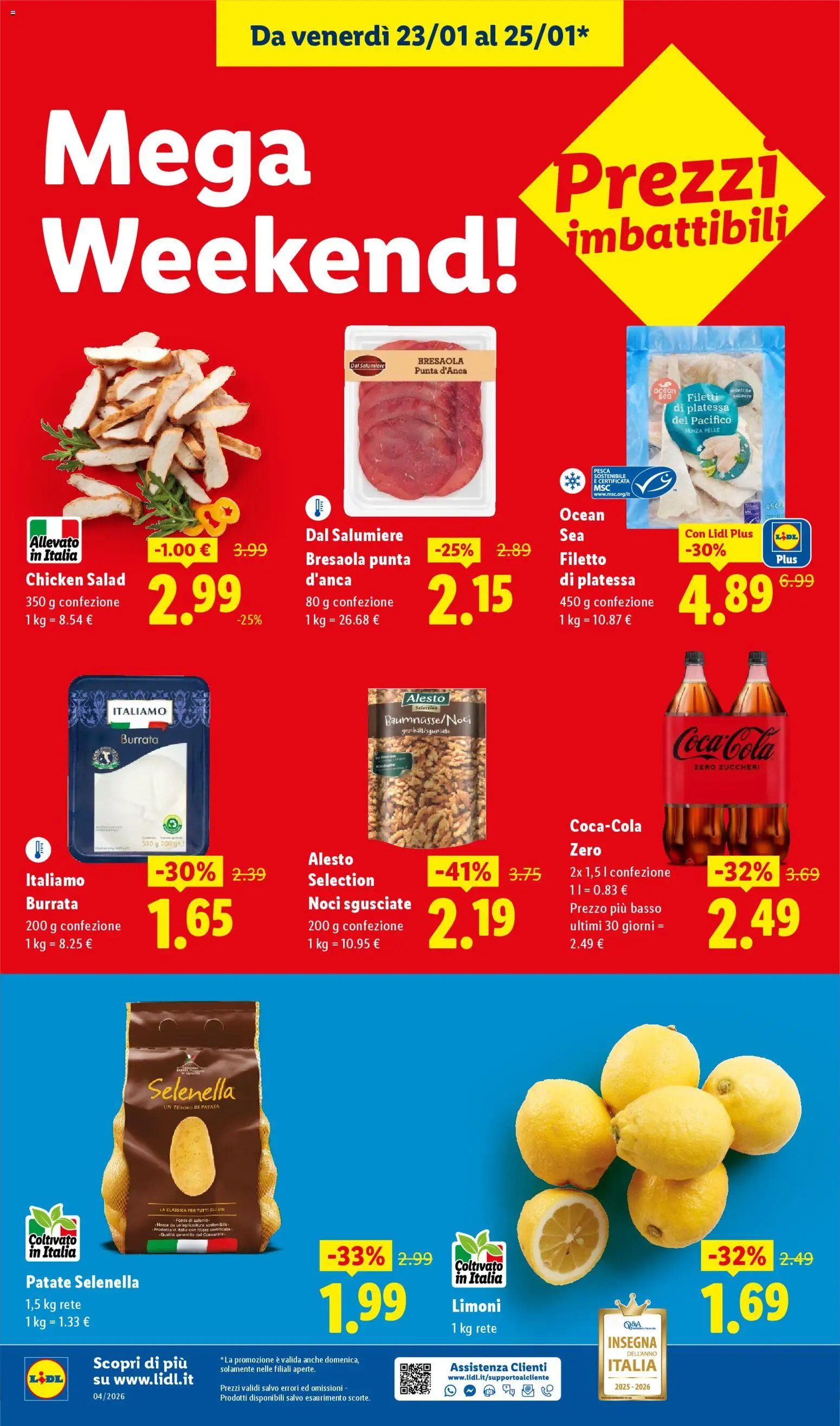 Volantino Lidl del 23.01.2026 | Pagina: 4 | Prodotti: Bresaola, Pesca, Noci, Coca Cola