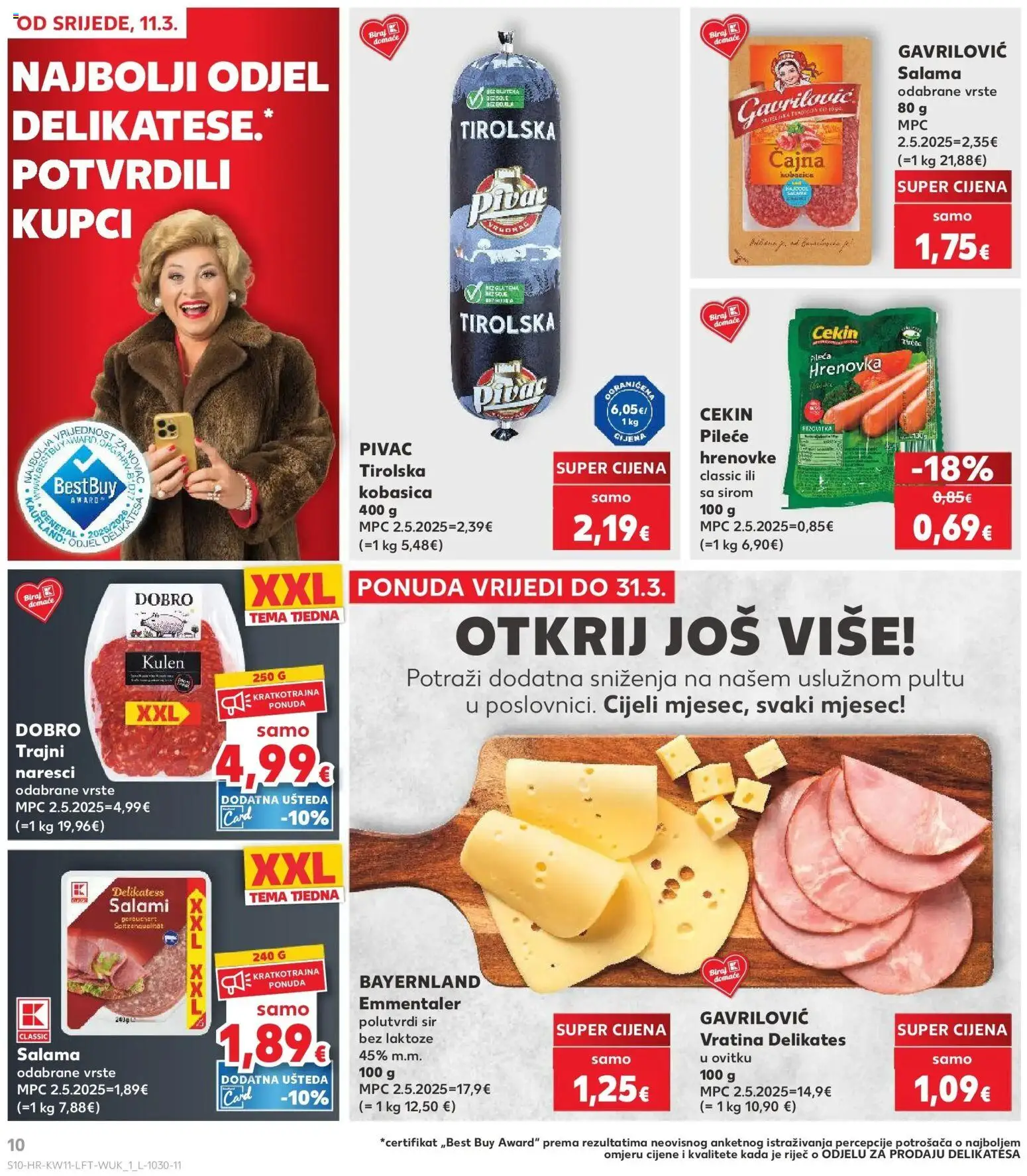 Kaufland katalog | vrijedi od 10.03.2026 | Stranica: 10 | Proizvodi: Sir, Salama, Hrenovke, Kulen