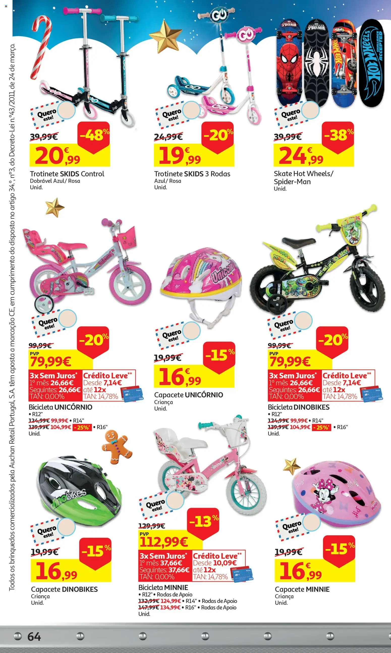 Auchan - A grande fábrica de Natal │ válido de 05.11.2025 | Página: 64 | Produtos: Skate, Bicicleta, Trotinete, Capacete
