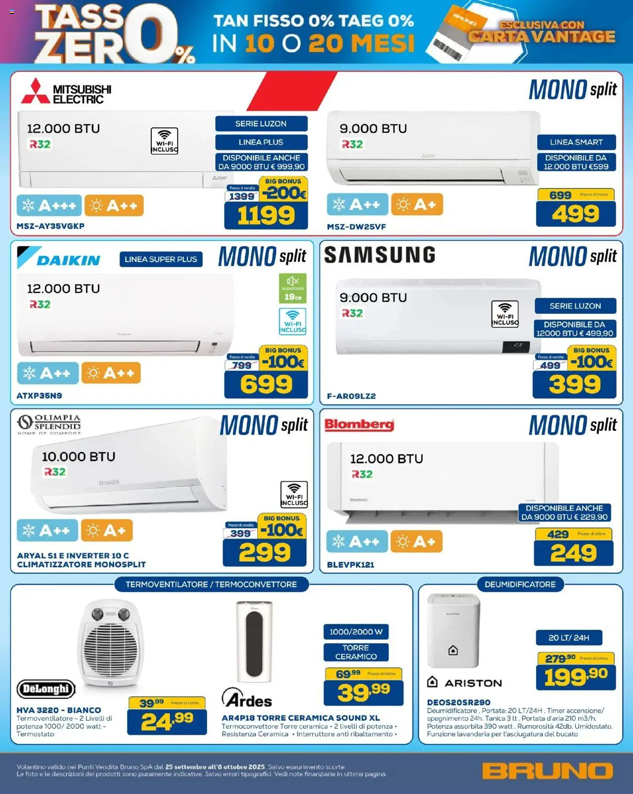 Volantino BRUNO del 25.09.2025 | Pagina: 24 | Prodotti: Climatizzatore, Deumidificatore, Tanica, Samsung