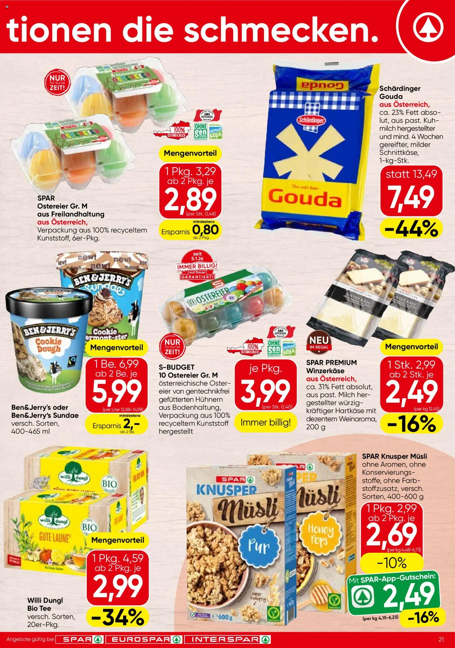 Spar Flugblatt - Steiermark gültig ab 29.01.2026 | Seite: 21 | Produkte: Regal, Milch, Eier, Tee