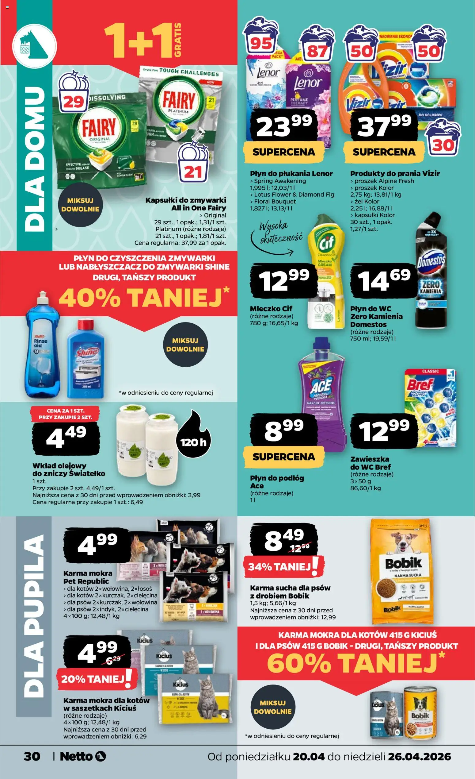 Netto gazetka od poniedziałku spożywcza od 20.04.2026 | Strona: 30 | Produkty: Domestos, Wołowina, Płyn do płukania Lenor, Fairy