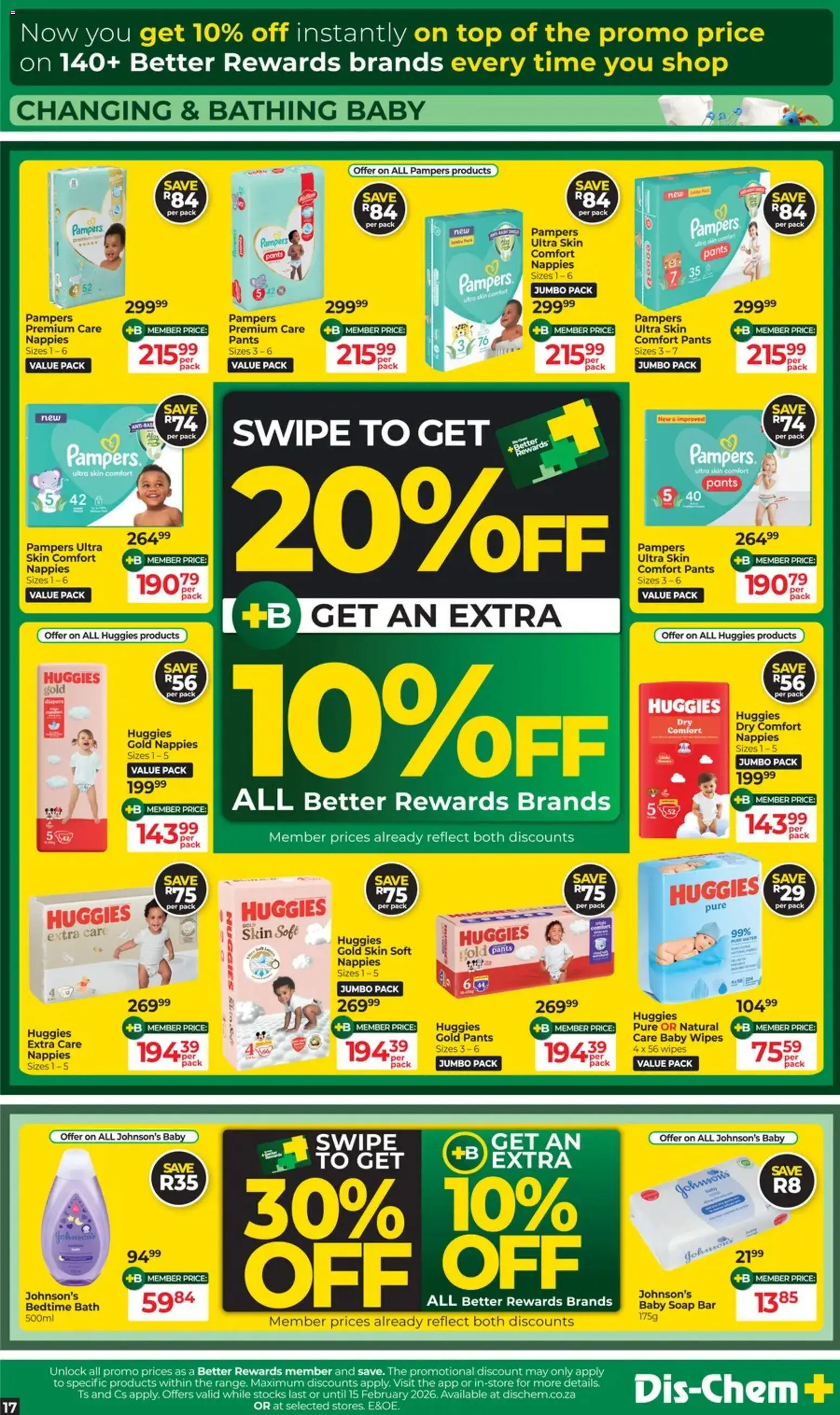New Dis-Chem catalogue – valid from 13.01.2026 | Page: 17 | Products: Pants, Bath, Soap, Nappies