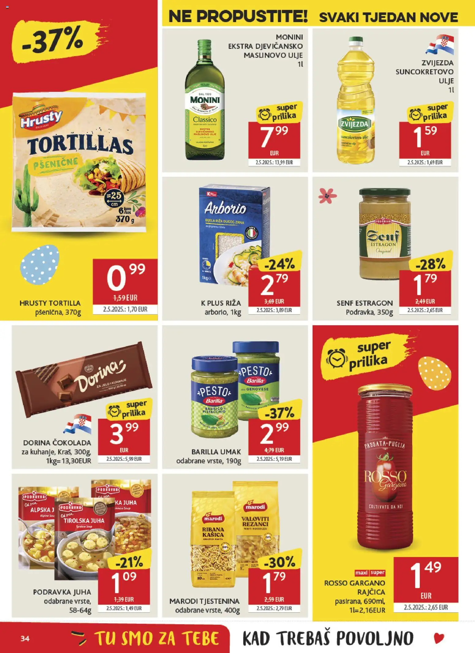 Konzum katalog | vrijedi od 25.03.2026 | Stranica: 34 | Proizvodi: Dorina, Suncokretovo ulje, Maslinovo ulje, Pasta