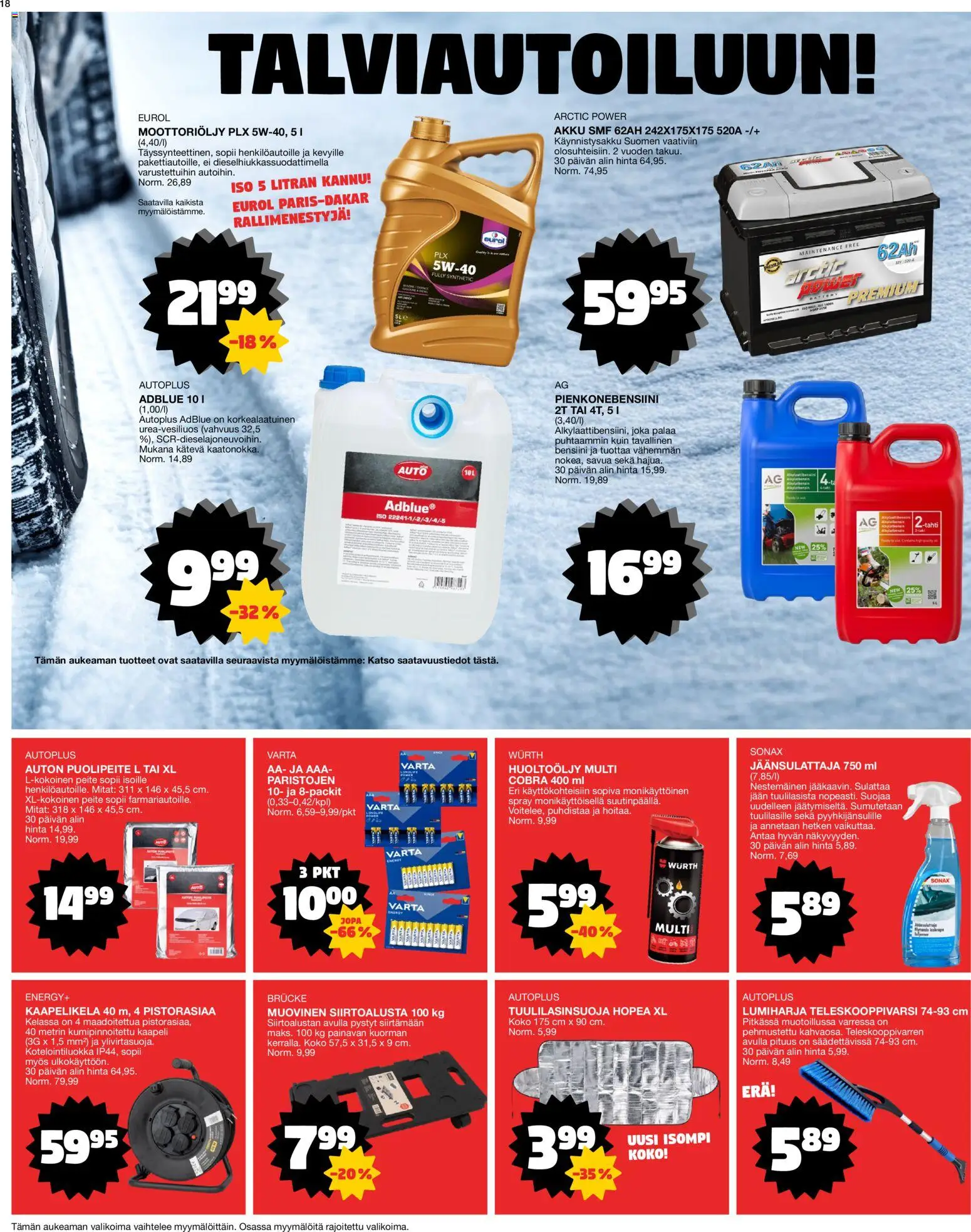 Tokmanni tarjoukset – voimassa 05.01.2026 alkaen | Sivu: 18 | Tuotteet: Moottoriöljy, Akku, Kaapeli