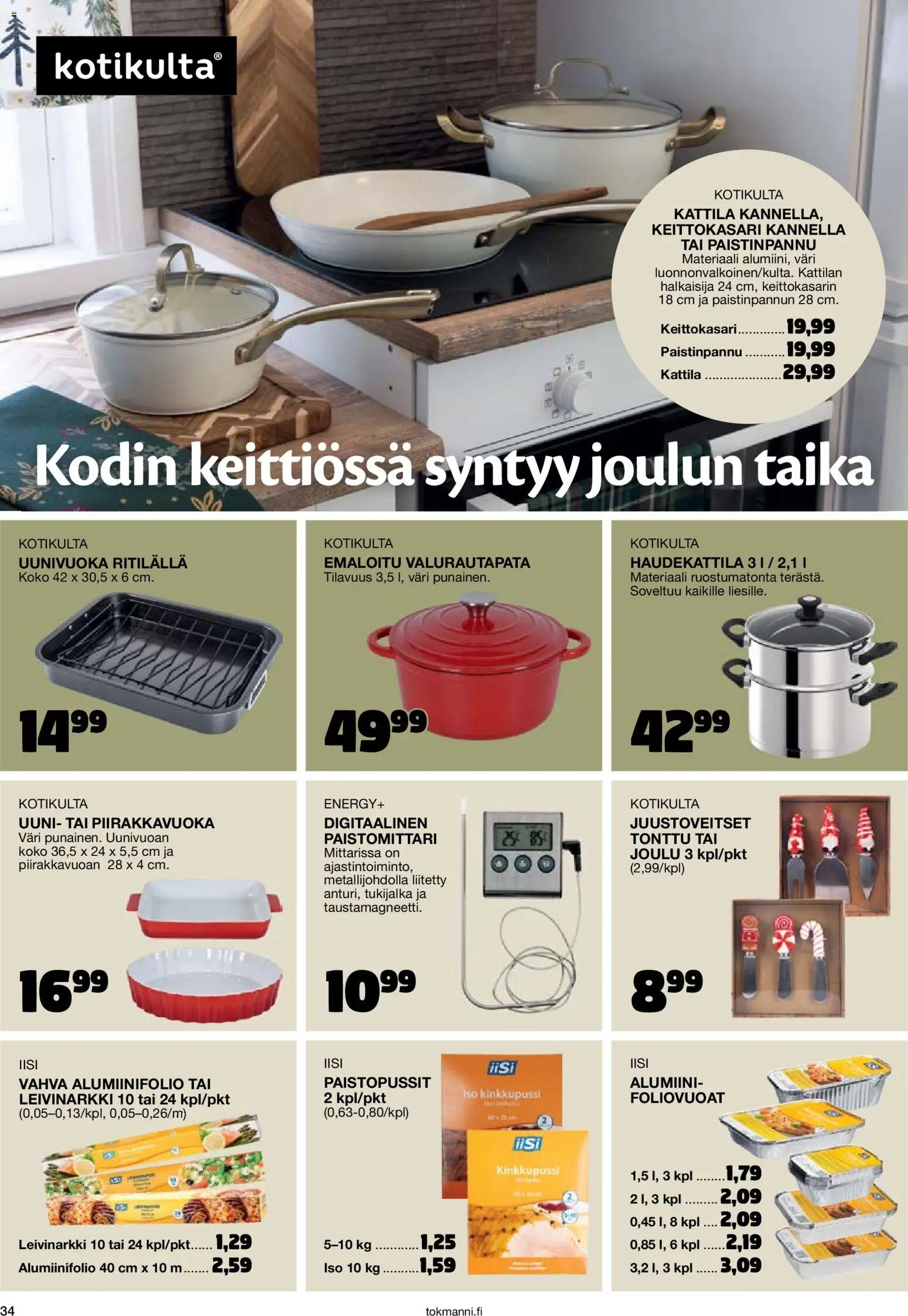 Tokmanni - Joulukuvasto 2025 – voimassa 30.10.2025 alkaen | Sivu: 34 | Tuotteet: Uunivuoka, Uuni, Kattila, Paistinpannu