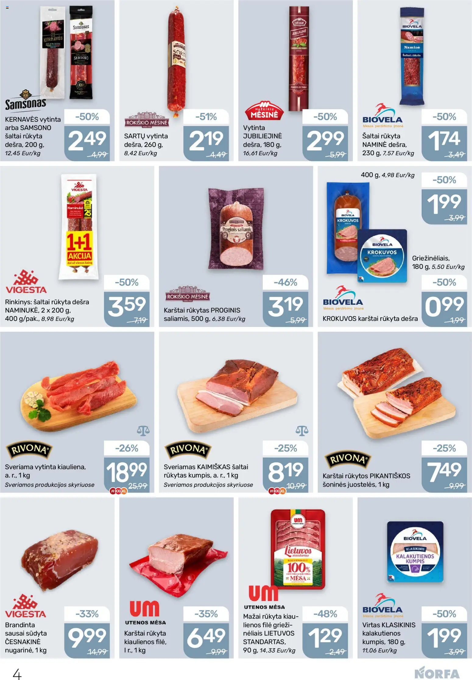 NORFA akcijos nuo 05.03.2026 | Puslapis: 4 | Prekių: Kiaulienos, Saliamis, Kumpis, Dešra