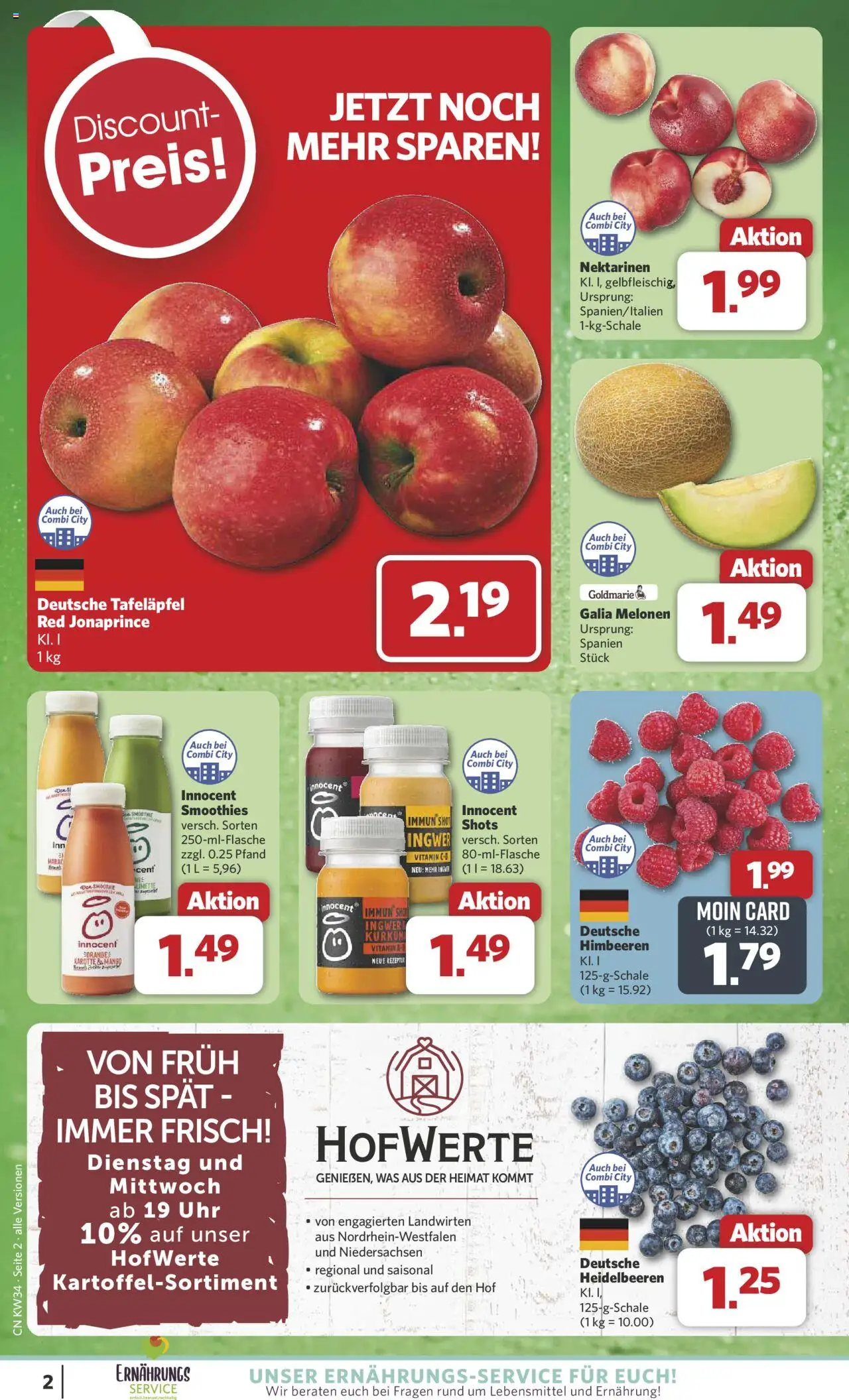 Combi Prospekt 	 - gültig ab dem 18.08.2025 | Seite: 2 | Produkte: Himbeeren, Mango, Karotte, Uhr