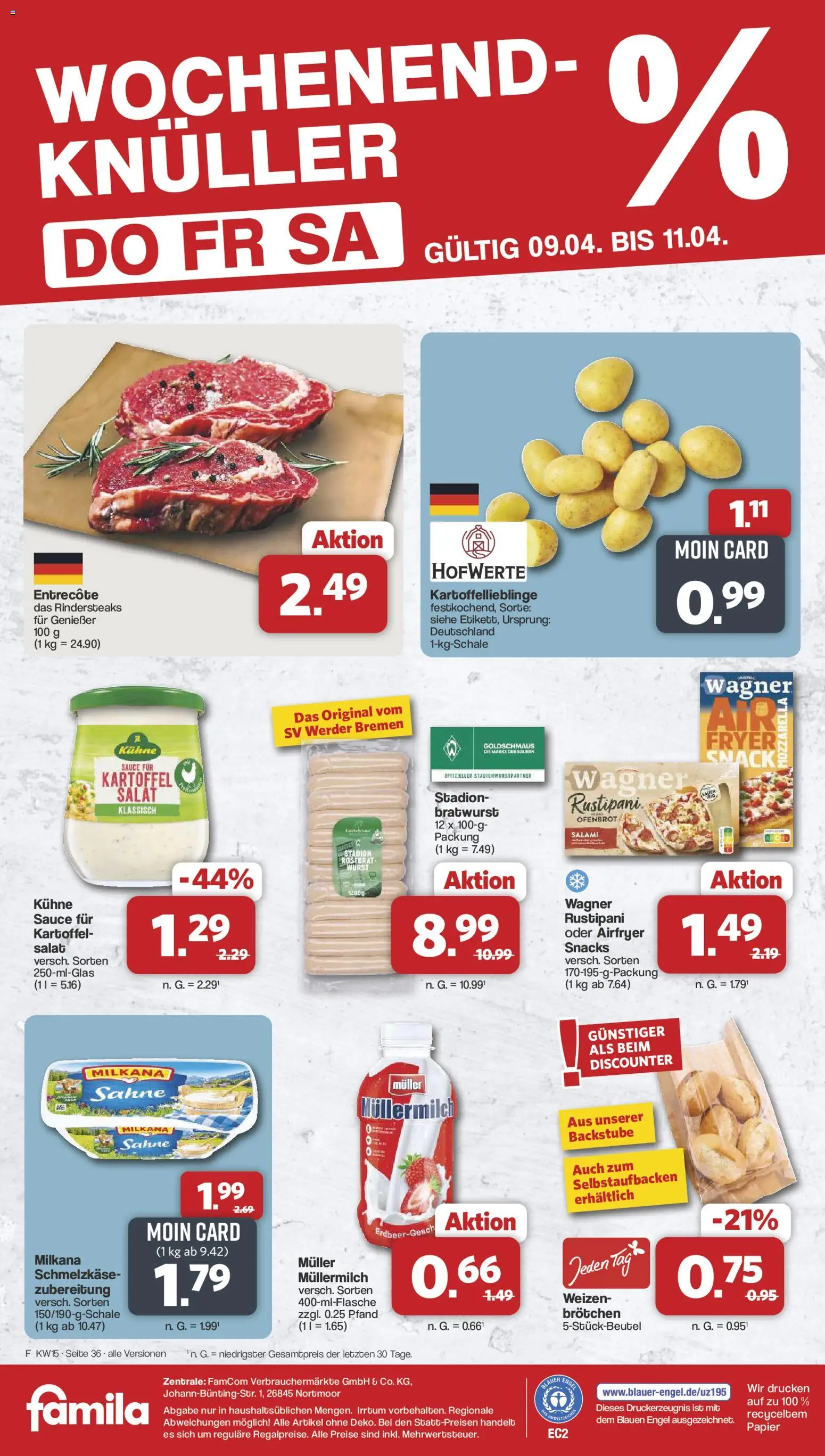 Famila Nordwest Prospekt 	 – gültig ab 07.04.2026 | Seite: 38 | Produkte: Milkana, Mozzarella, Müllermilch, Sahne