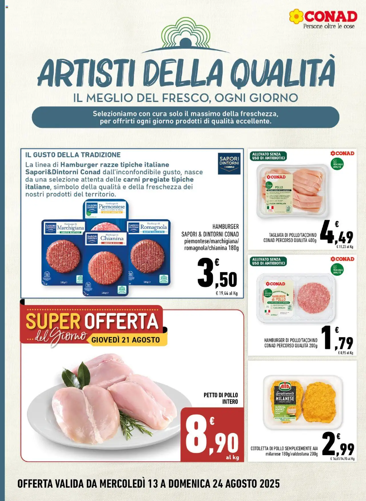 Volantino Conad del 13.08.2025 | Pagina: 2 | Prodotti: Petto di Pollo, Pollo, Hamburger