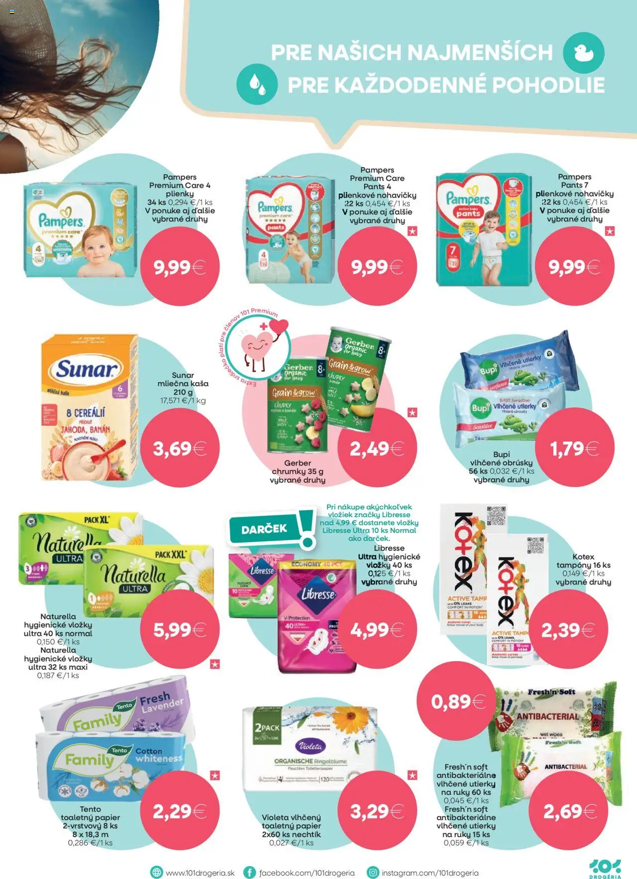101 drogerie leták │ platný od 20.08.2025 | Strana: 9 | Produkty: Pampers Premium Care, Sunar, Plienky, Pampers
