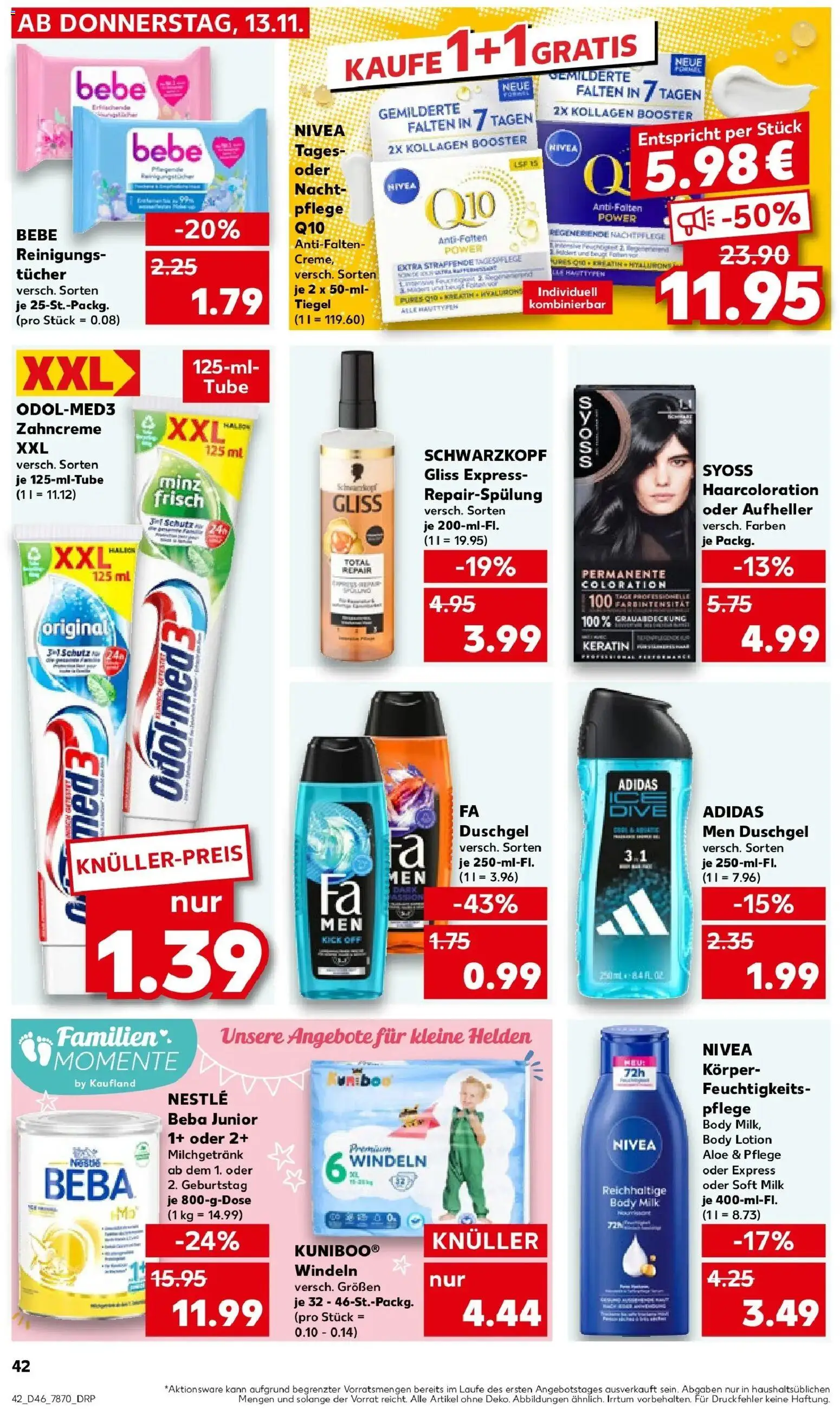 Kaufland prospekt Ulm	 – gültig ab 13.11.2025 | Seite: 42 | Produkte: Aufheller, Duschgel, Reinigungstücher, Shower Gel