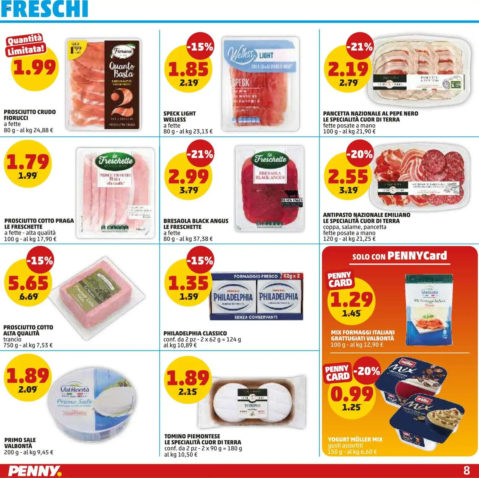 Volantino PENNY del 15.01.2026 | Pagina: 8 | Prodotti: Prosciutto Cotto, Yogurt, Bresaola, Tomino