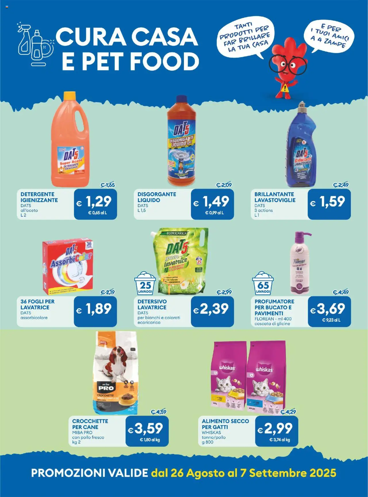 Volantino MD Discount del 26.08.2025 | Pagina: 20 | Prodotti: Detergente, Crocchette, Lavatrice, Aceto