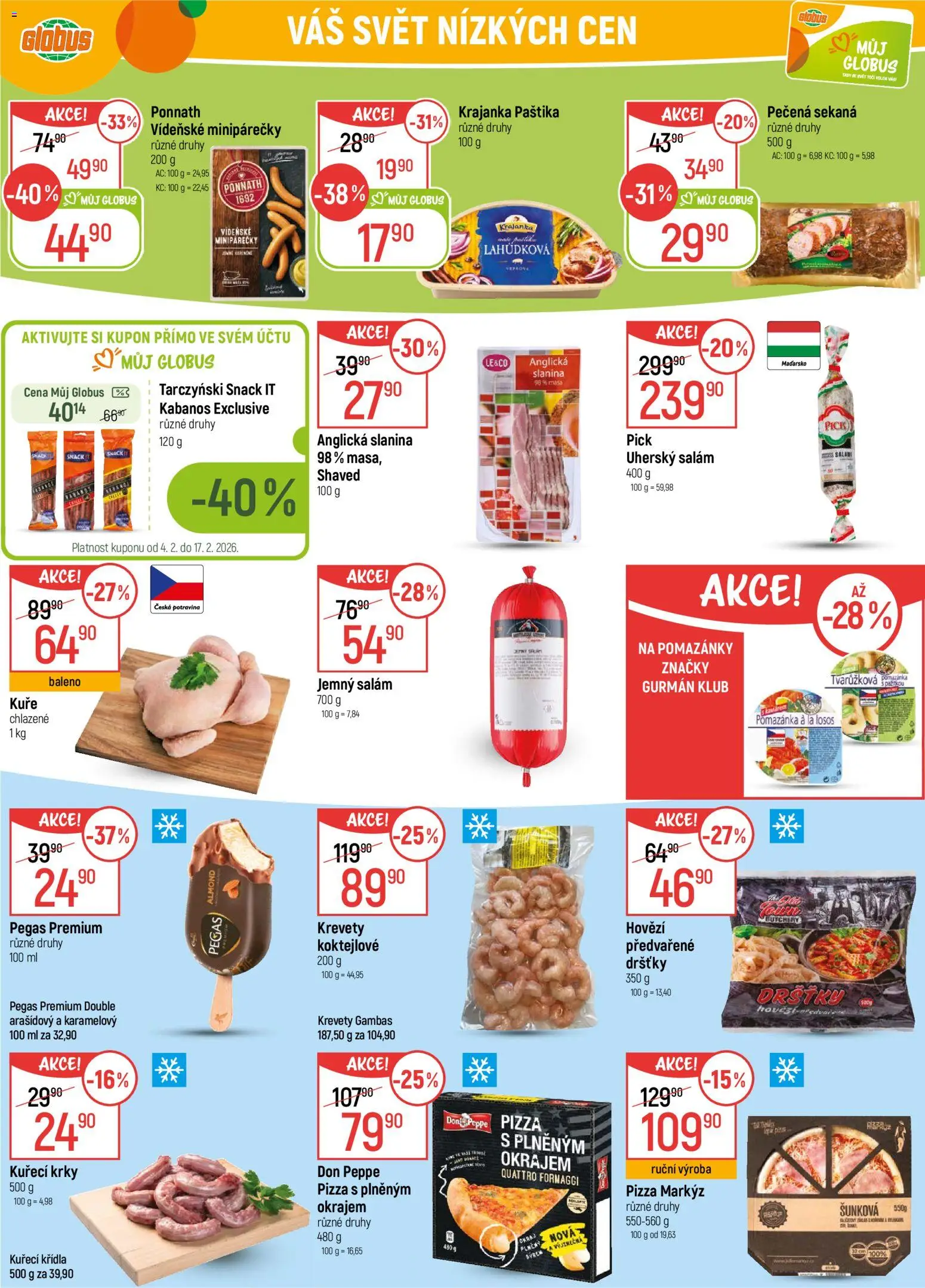 Globus leták - Karlovy Vary od 04.02.2026 | Strana: 21 | Produkty: Sekaná, Losos, Kuře, Slanina
