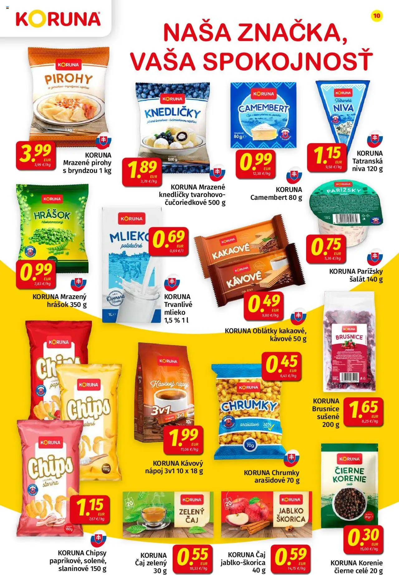 Nové Koruna akcie – leták je platný od 10.10.2025 | Strana: 10 | Produkty: Pirohy, Slanina, Hrášok, Šalát