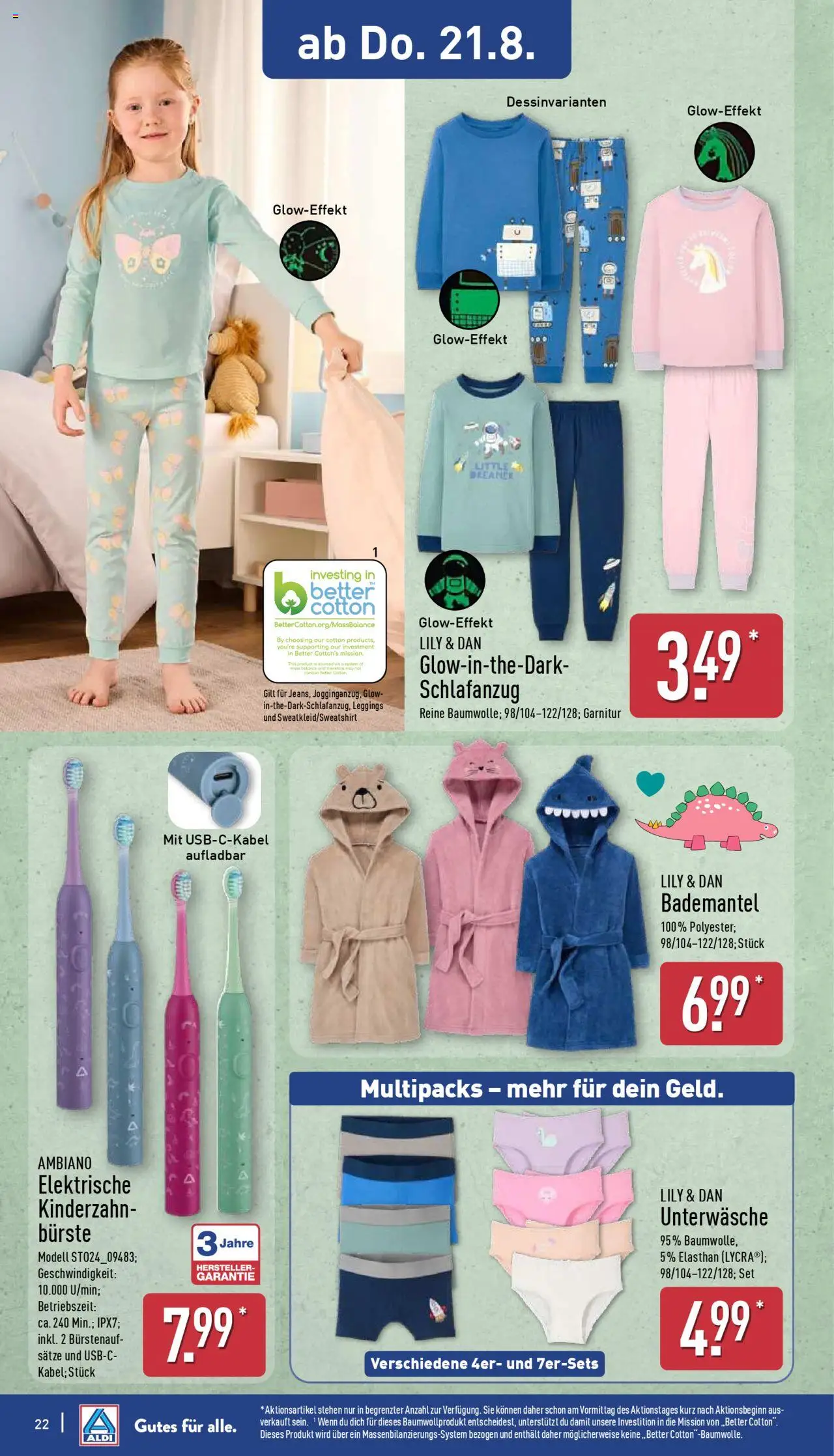 Aldi Prospekt 	 - gültig ab dem 18.08.2025 | Seite: 22 | Produkte: Bürste, Unterwäsche, Leggings, Bademantel