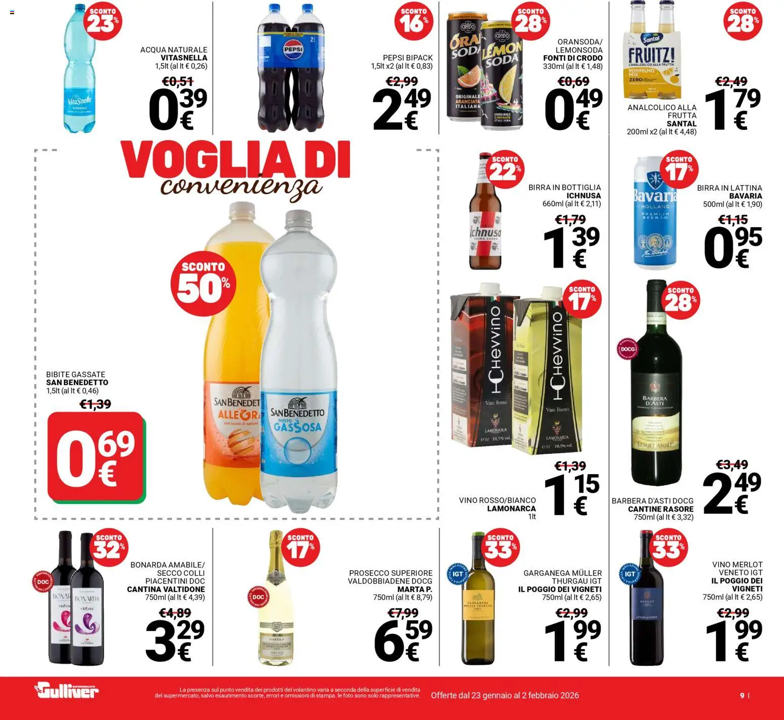Volantino Gulliver del 23.01.2026 | Pagina: 9 | Prodotti: Pompelmo, Frutta, Pepsi, Vino bianco