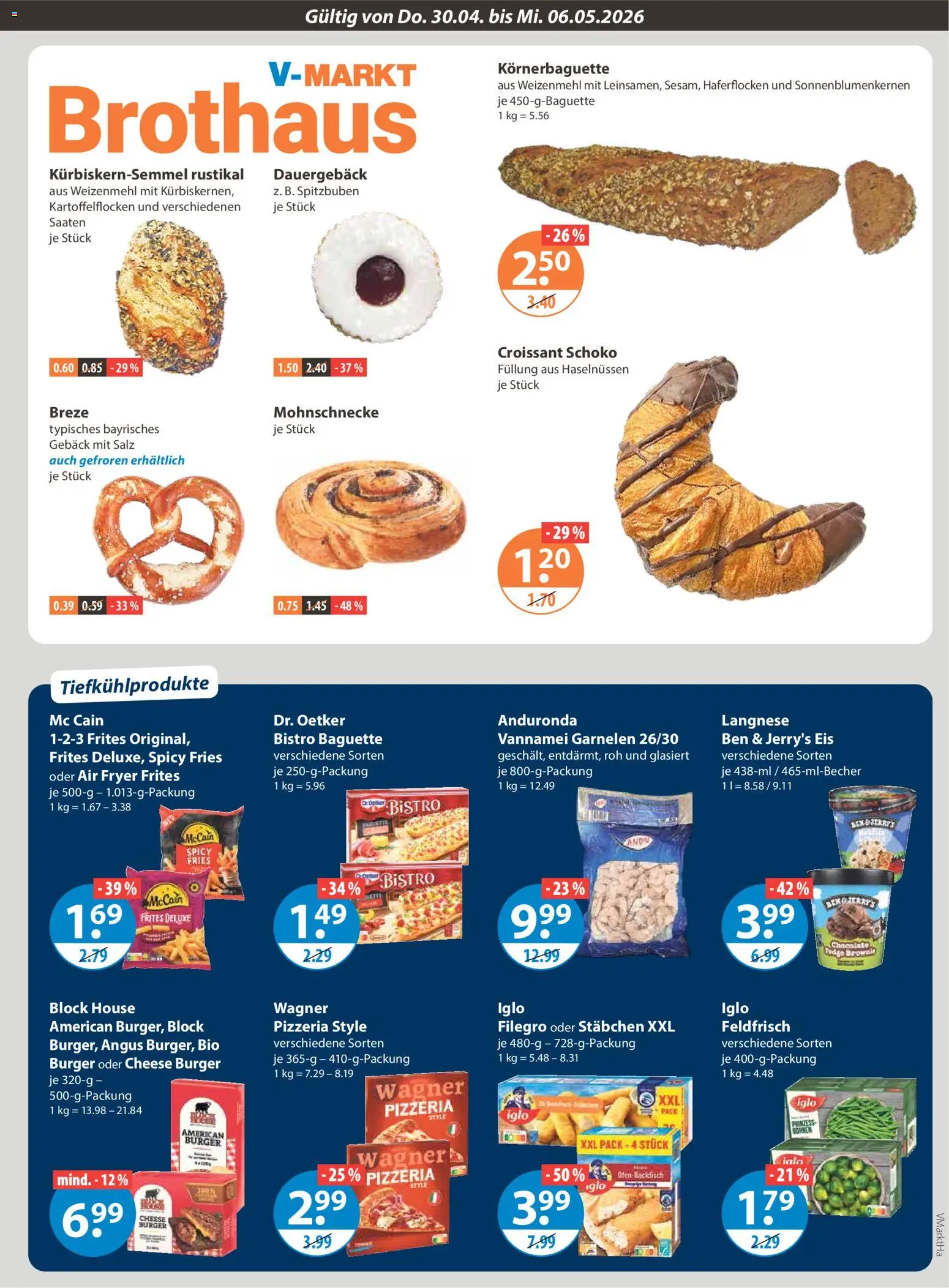 V-Markt Angebote – gültig ab 30.04.2026 | Seite: 5 | Produkte: Burger, Baguette, McCain, Eis