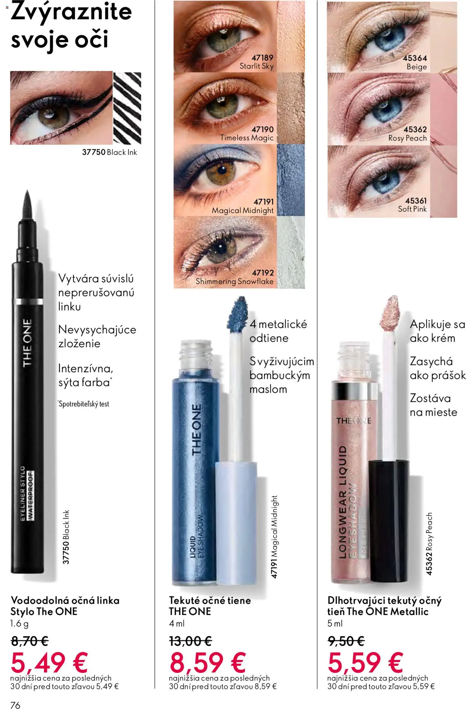 Nové Oriflame akcie – leták je platný od 04.03.2026 | Strana: 76 | Produkty: Očné tiene, Očná linka, Krém