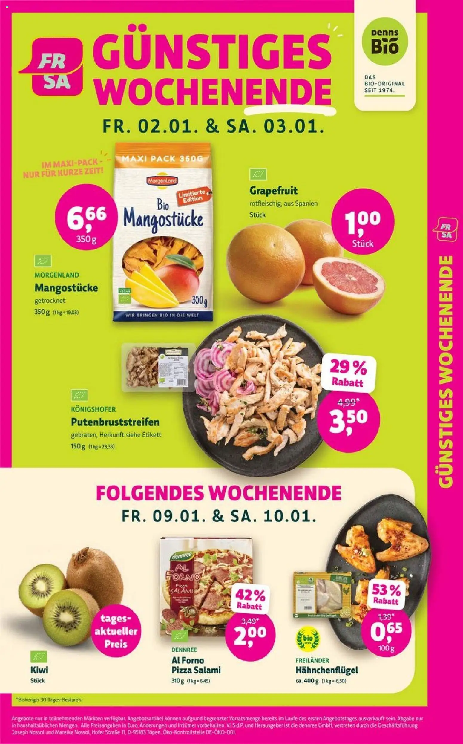 Denns BioMarkt Angebote – gültig ab 02.01.2025 | Seite: 2 | Produkte: Grapefruit, Salami, Pizza, Kiwi