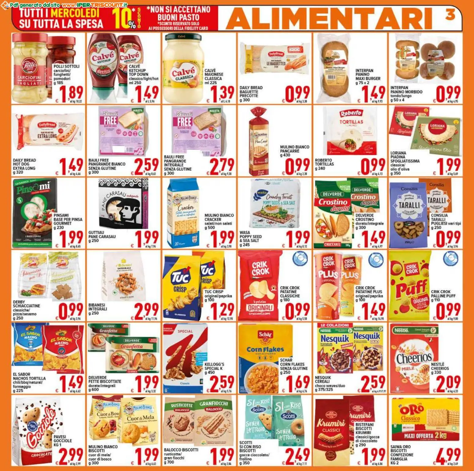 Volantino Ipertriscount del 29.10.2025 | Pagina: 3 | Prodotti: Pane, Pomodori, Taralli, Fette biscottate