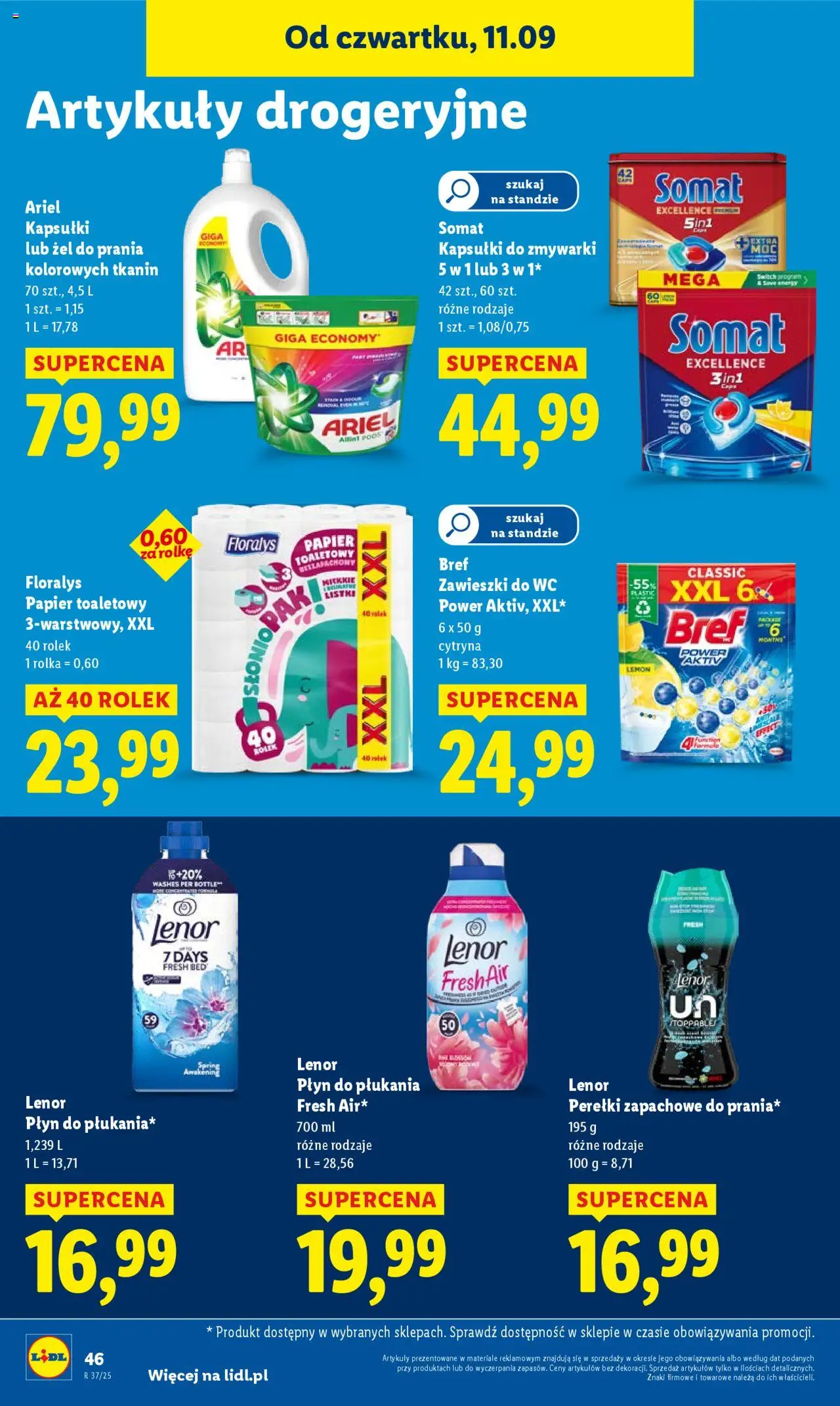 Lidl Gazetka od 11.09.2025 | Strona: 52 | Produkty: Ariel kapsułki, Papier toaletowy, Ariel, Lenor płyn do płukania