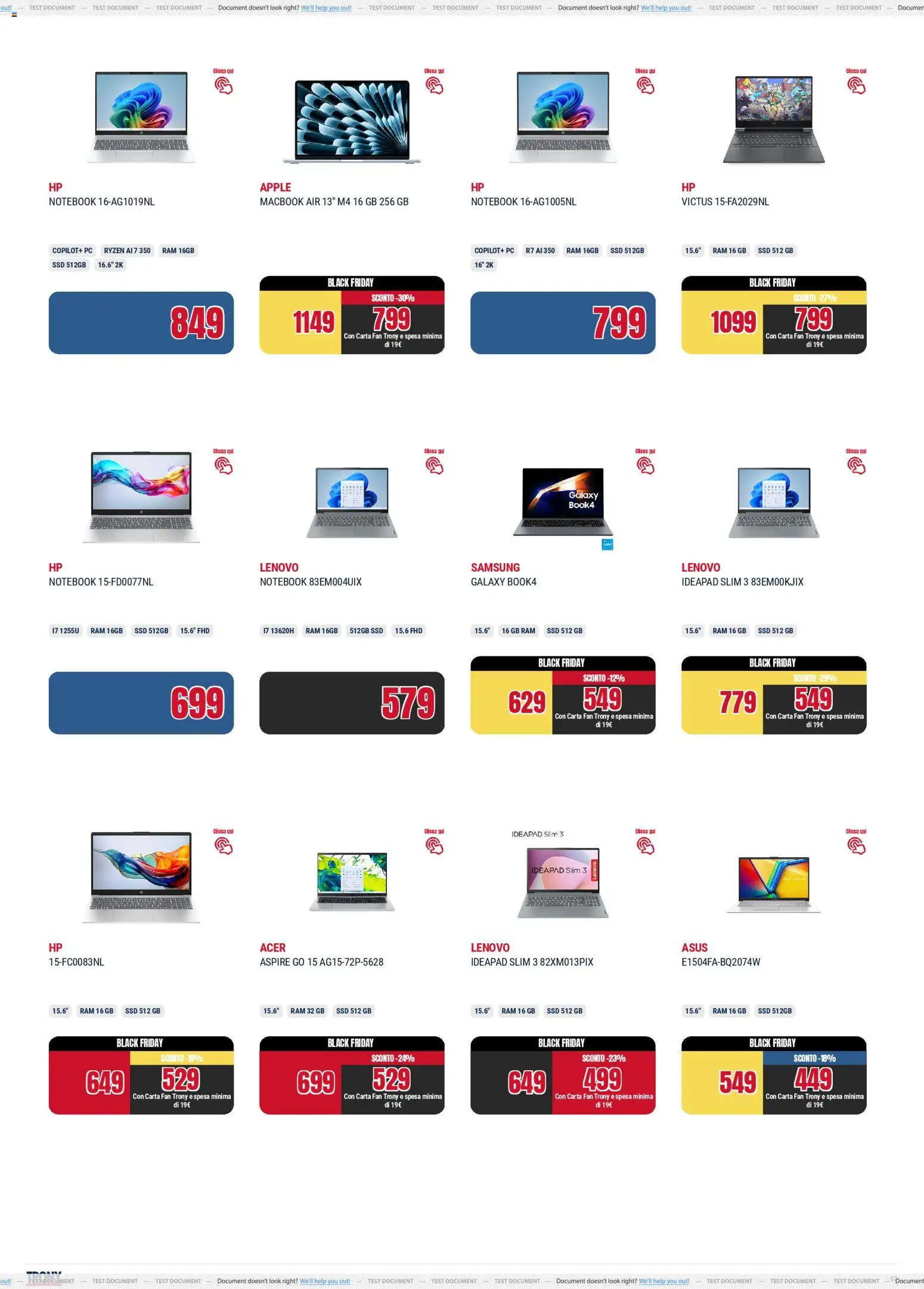 Volantino Trony del 24.11.2025 | Pagina: 2 | Prodotti: Notebook, Macbook air, PC, Fan