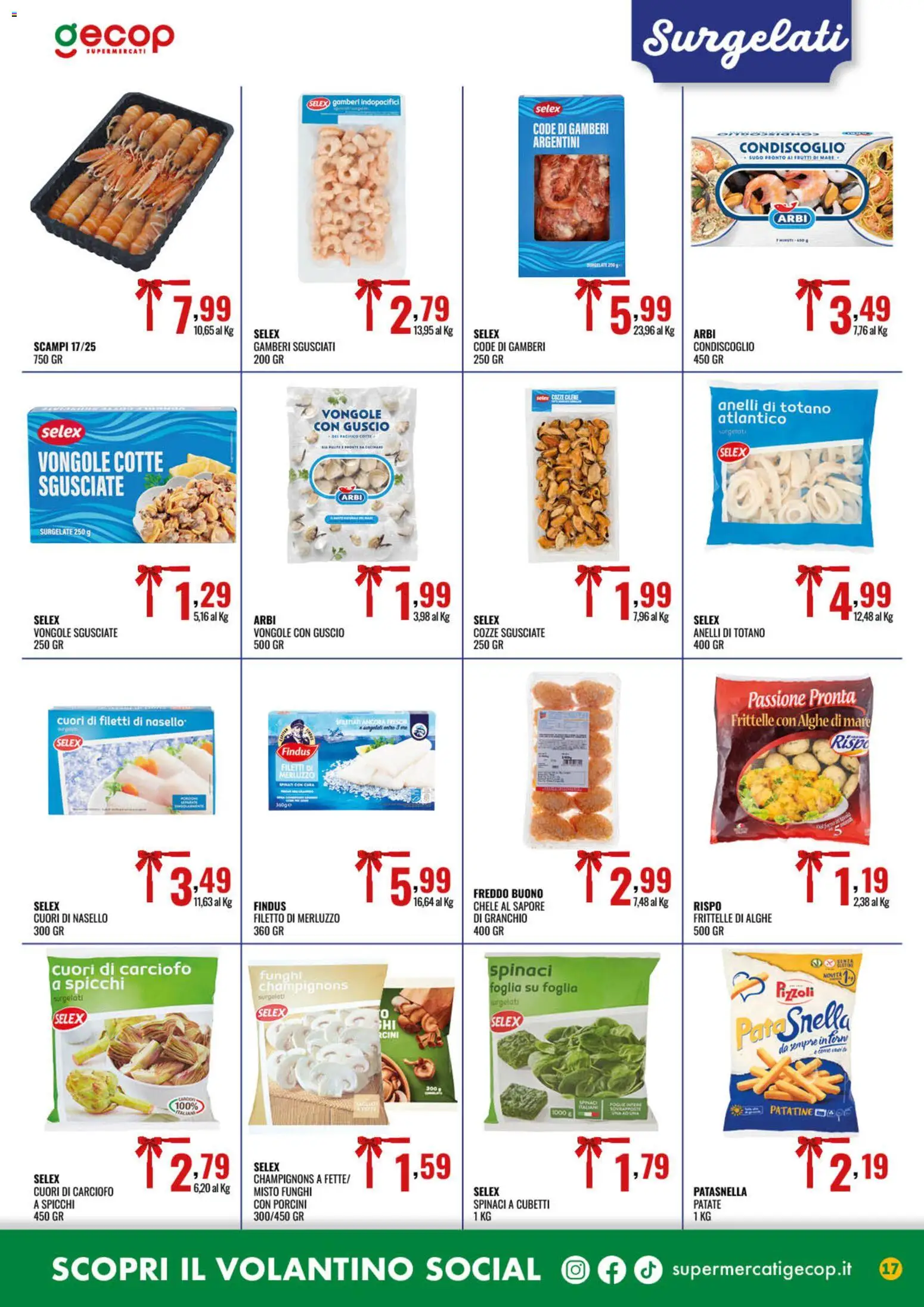 Volantino GECOP del 15.12.2025 | Pagina: 17 | Prodotti: Merluzzo, Patate, Frutti di mare, Spinaci