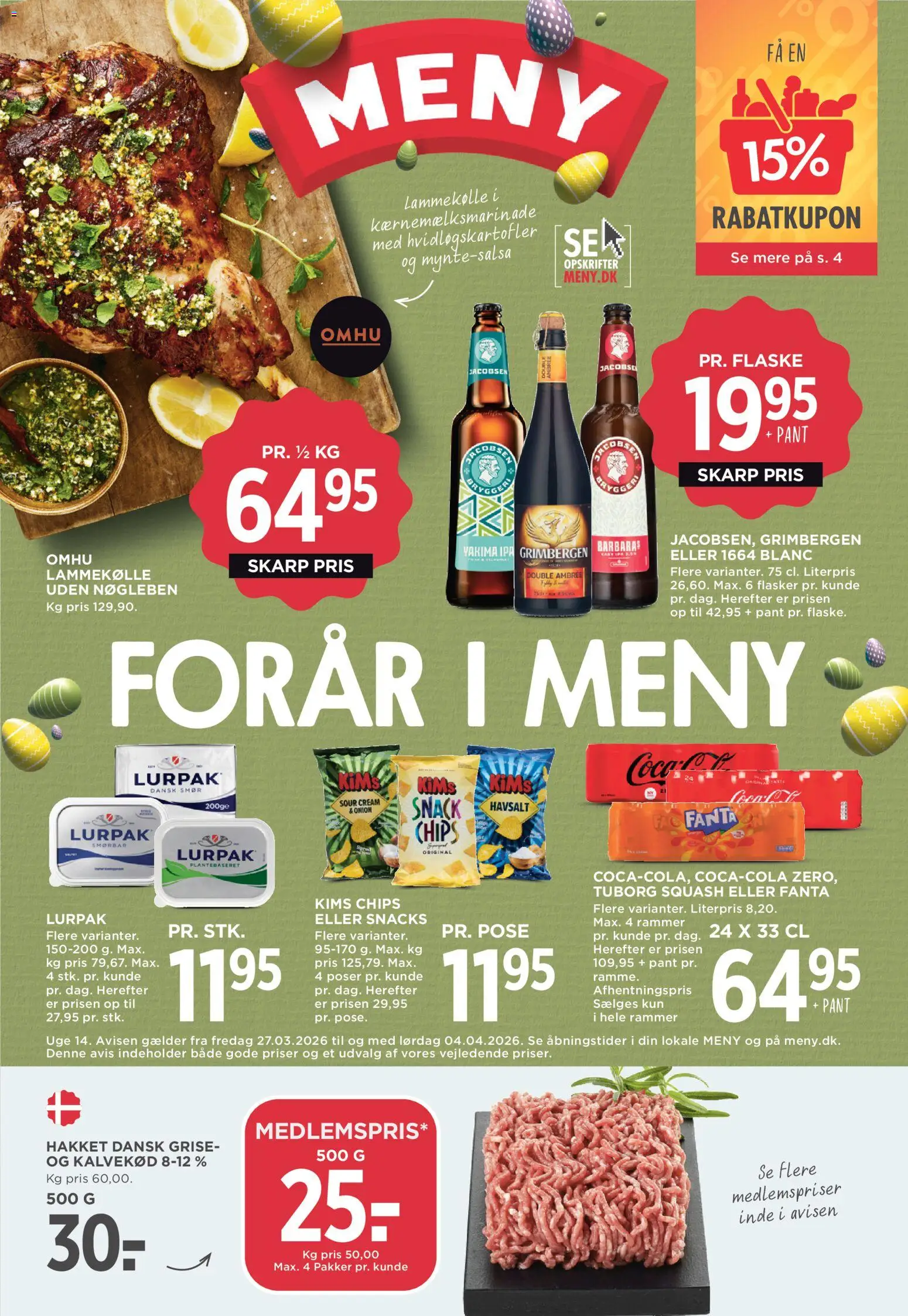 Meny tilbudsavis – gyldig fra 27.03.2026 | Side: 1 | Produkter: Smør, Squash, Fanta, Tuborg Squash