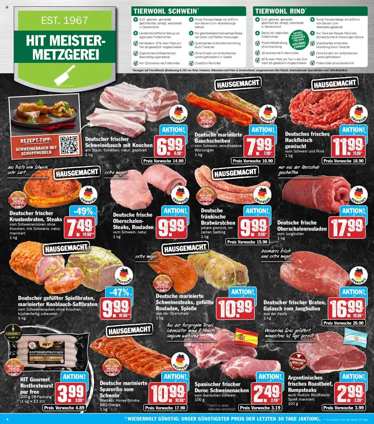 HIT - Rhineland-Palatinate - gültig ab dem 11.08.2025 | Seite: 4 | Produkte: Schweinebauch, Schweinenacken, Spieße, Rindfleisch